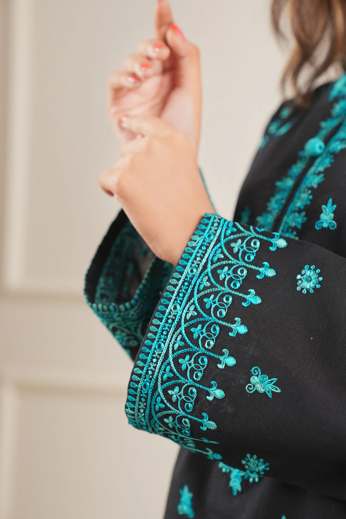 Solid + Embroidered Khaddar Stitched 2 Piece (Shirt/Trouser) - Image 5