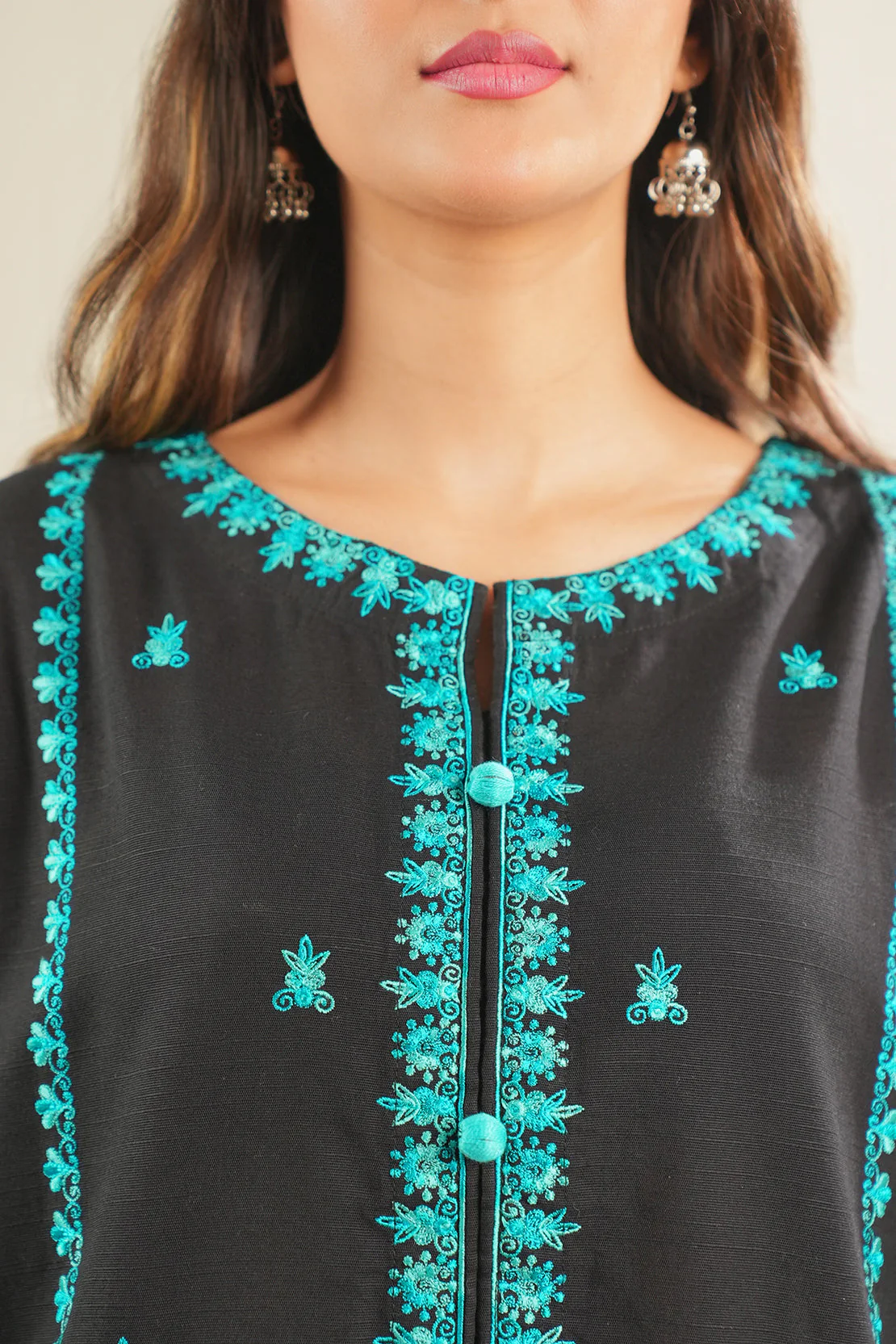 Solid + Embroidered Khaddar Stitched 2 Piece (Shirt/Trouser) - Image 6