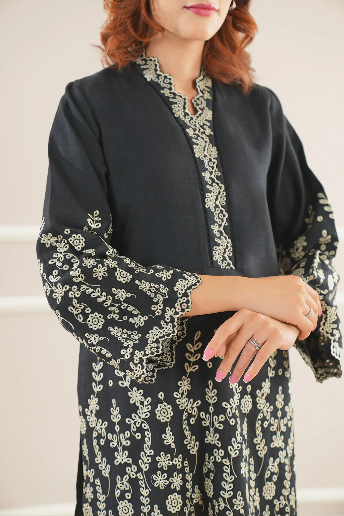 Solid+Embroidered Khaddar Stitched 2 Piece (Shirt/Trouser) - Image 2