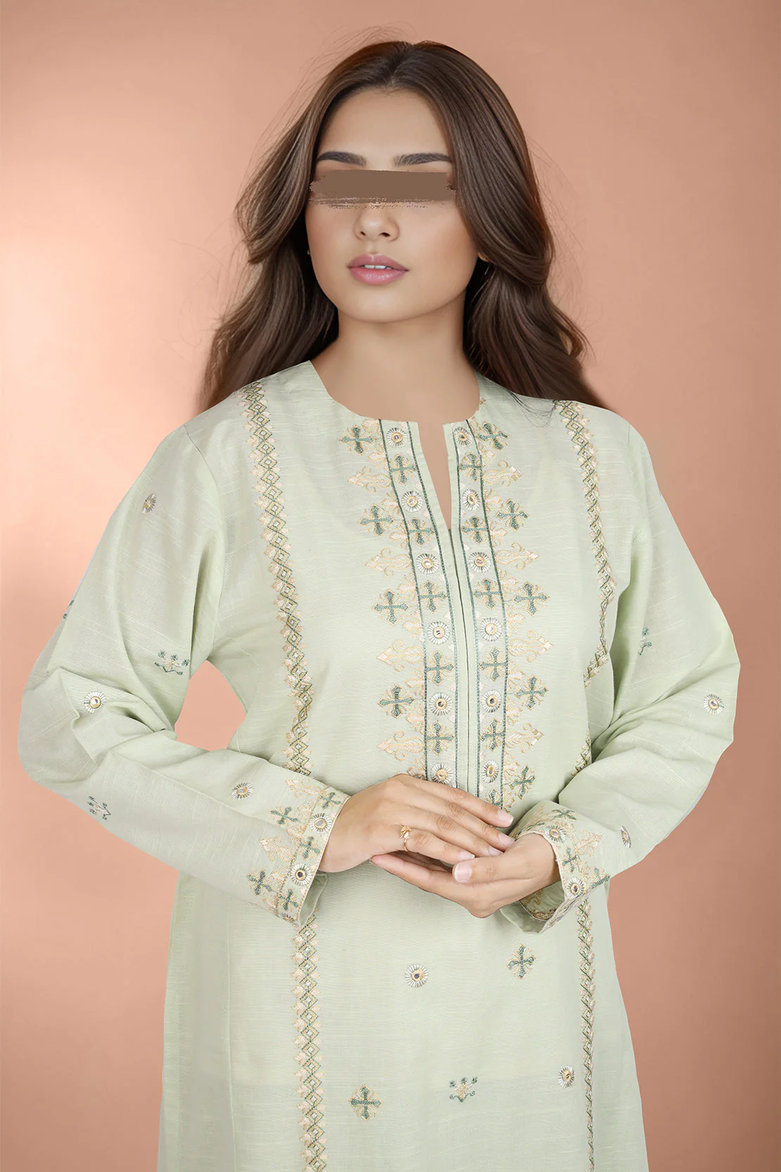 Solid + Embroidered Khaddar Stitched 2 Piece (Shirt/Trouser) - Image 2