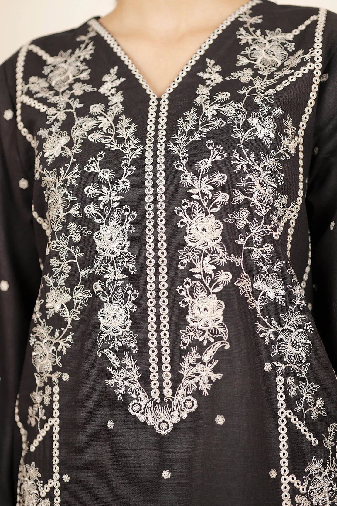 Solid + Embroidered Khaddar Stitched 2 Piece (Shirt/Trouser) - Image 6