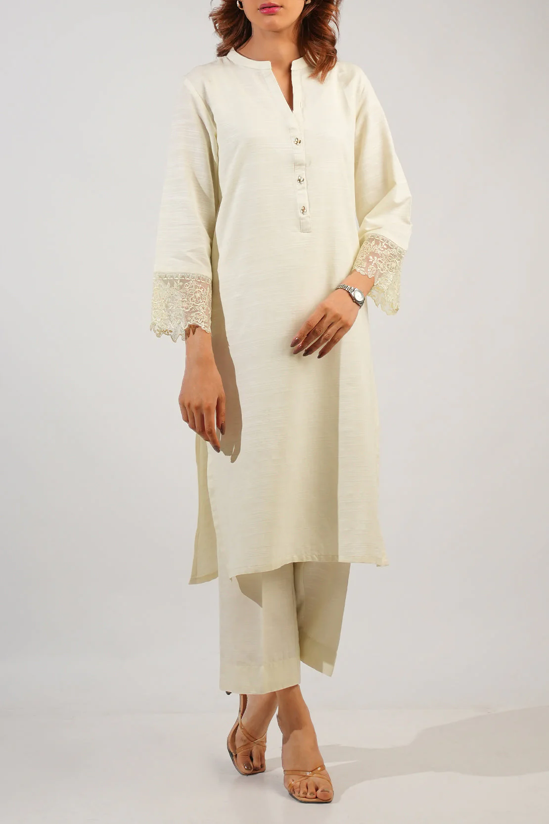 Solid Embroidered Khaddar Stitched 2 Piece (Shirt/Trouser) - Image 3