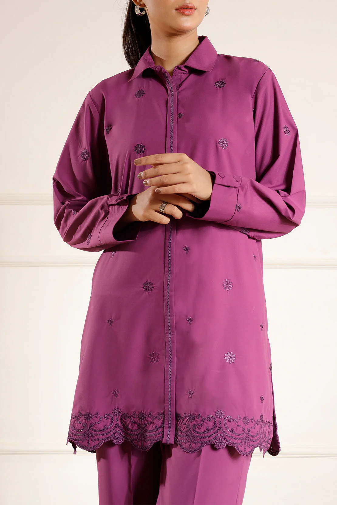 Solid+Embroidered Khaddar Stitched 2 Piece (Shirt/Trouser) - Image 2