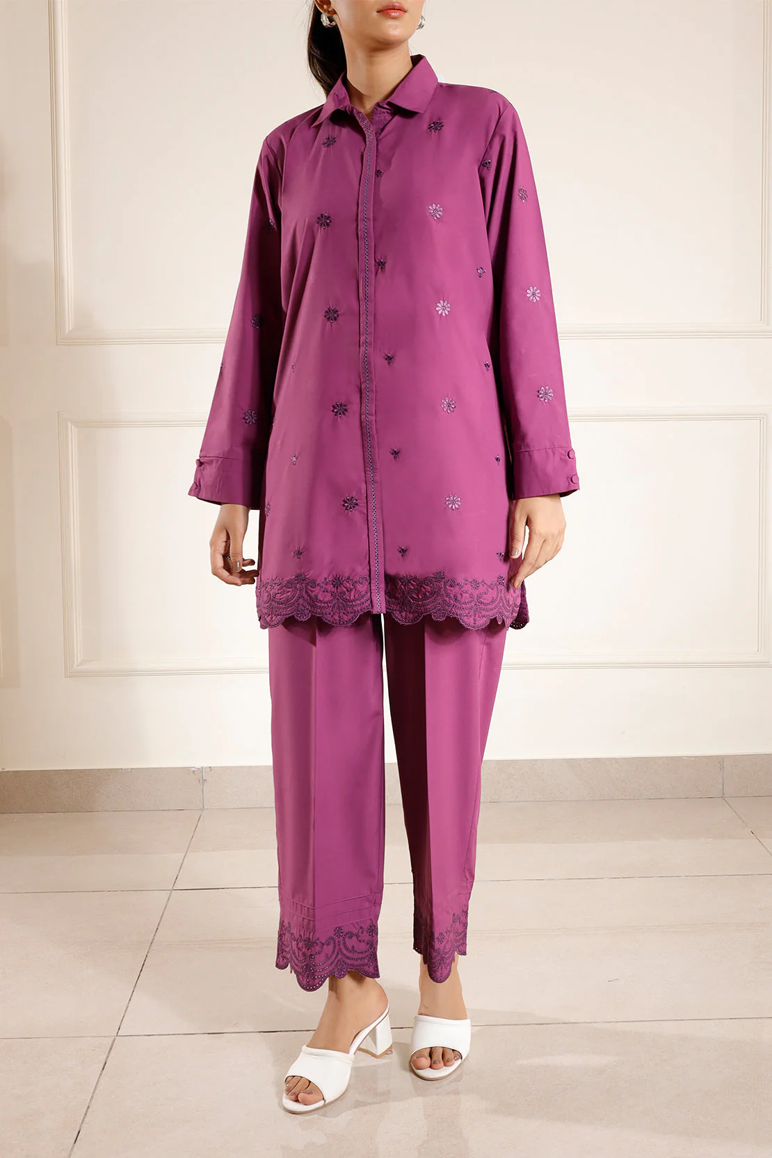 Solid+Embroidered Khaddar Stitched 2 Piece (Shirt/Trouser) - Image 3