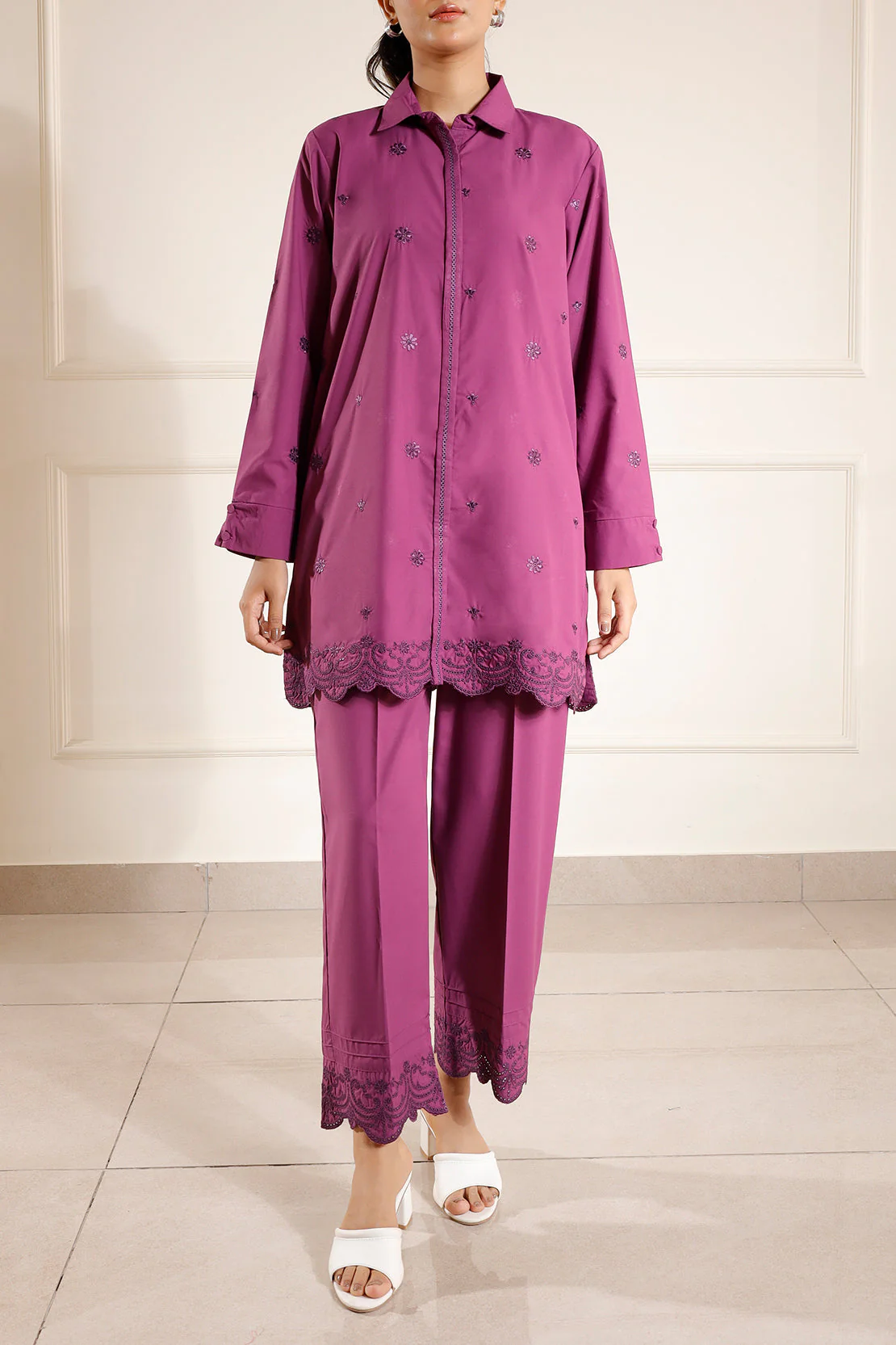 Solid+Embroidered Khaddar Stitched 2 Piece (Shirt/Trouser) - Image 4