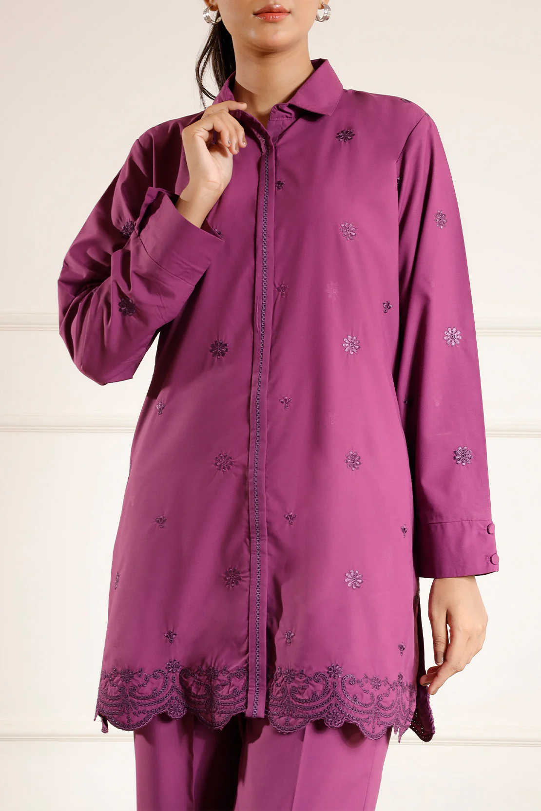 Solid+Embroidered Khaddar Stitched 2 Piece (Shirt/Trouser) - Image 5