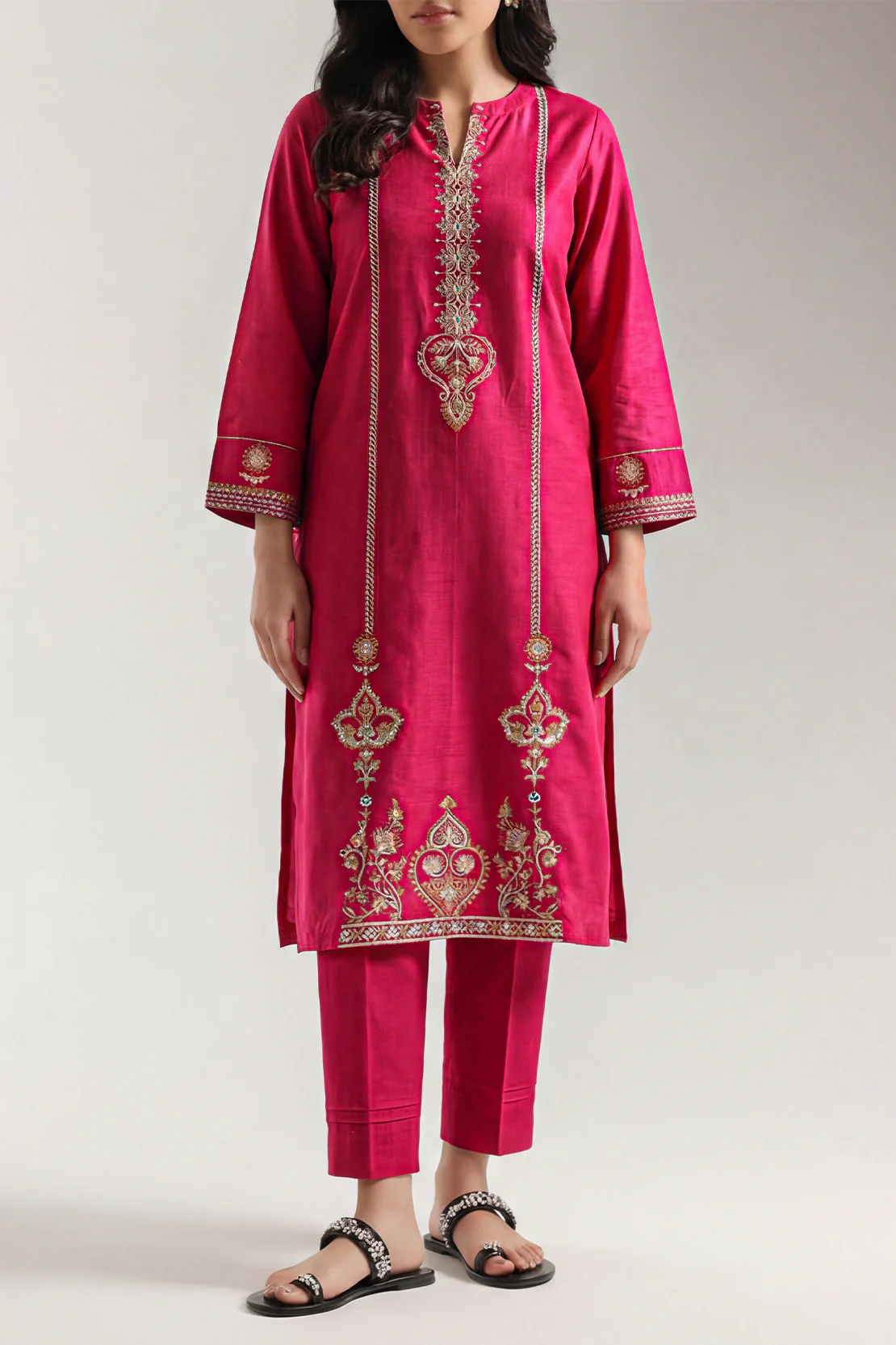 Solid Embroidered Khaddar Stitched 2 Piece (Shirt/Trouser) - Image 3