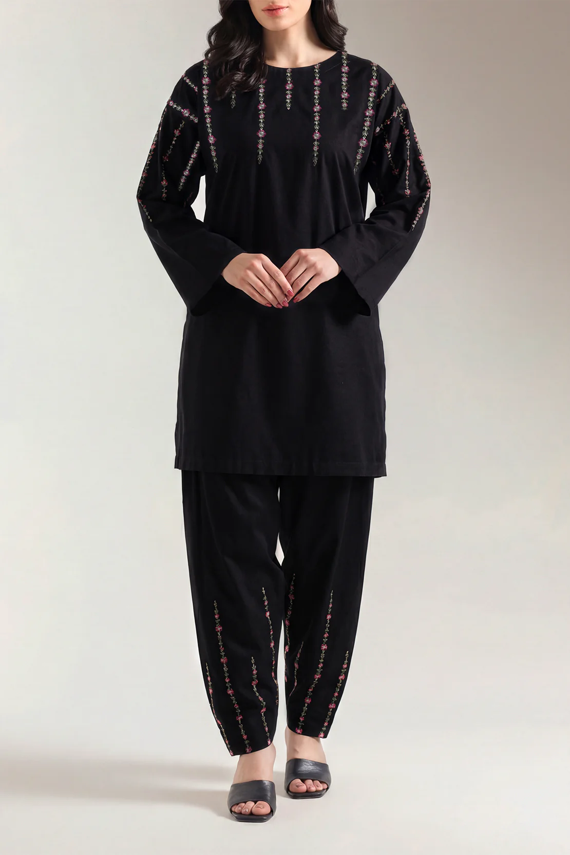 Solid Embroidered Khaddar Stitched 2 Piece (Shirt/Trouser)