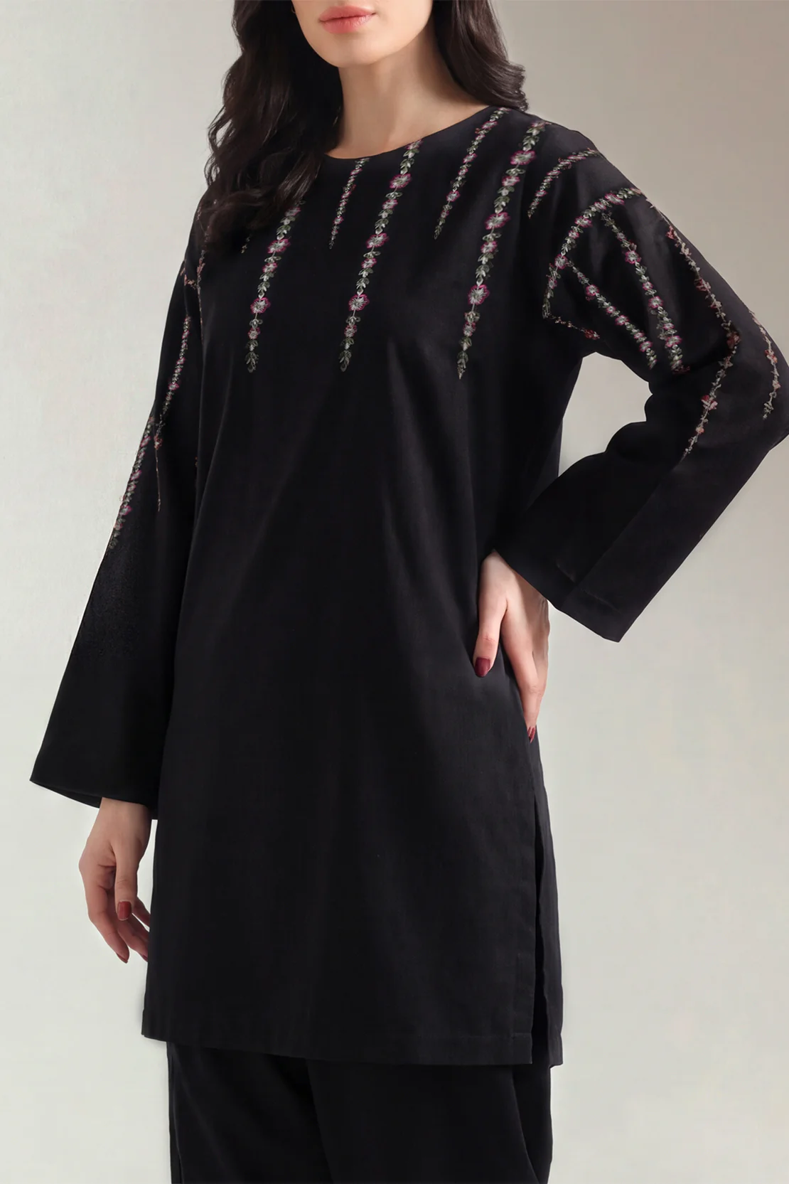 Solid Embroidered Khaddar Stitched 2 Piece (Shirt/Trouser) - Image 2