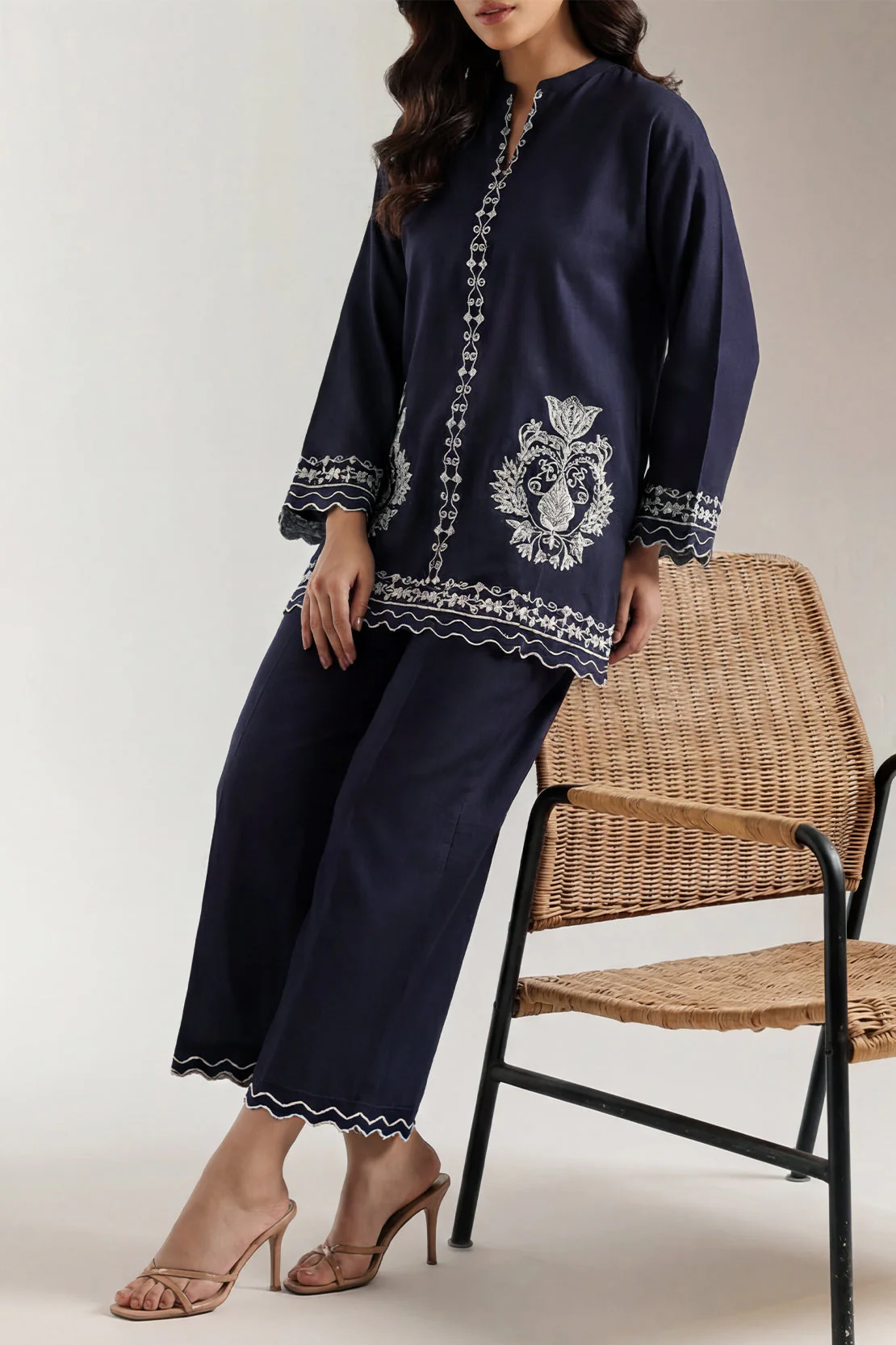 Solid Embroidered Khaddar Stitched 2 Piece (Shirt/Trouser)