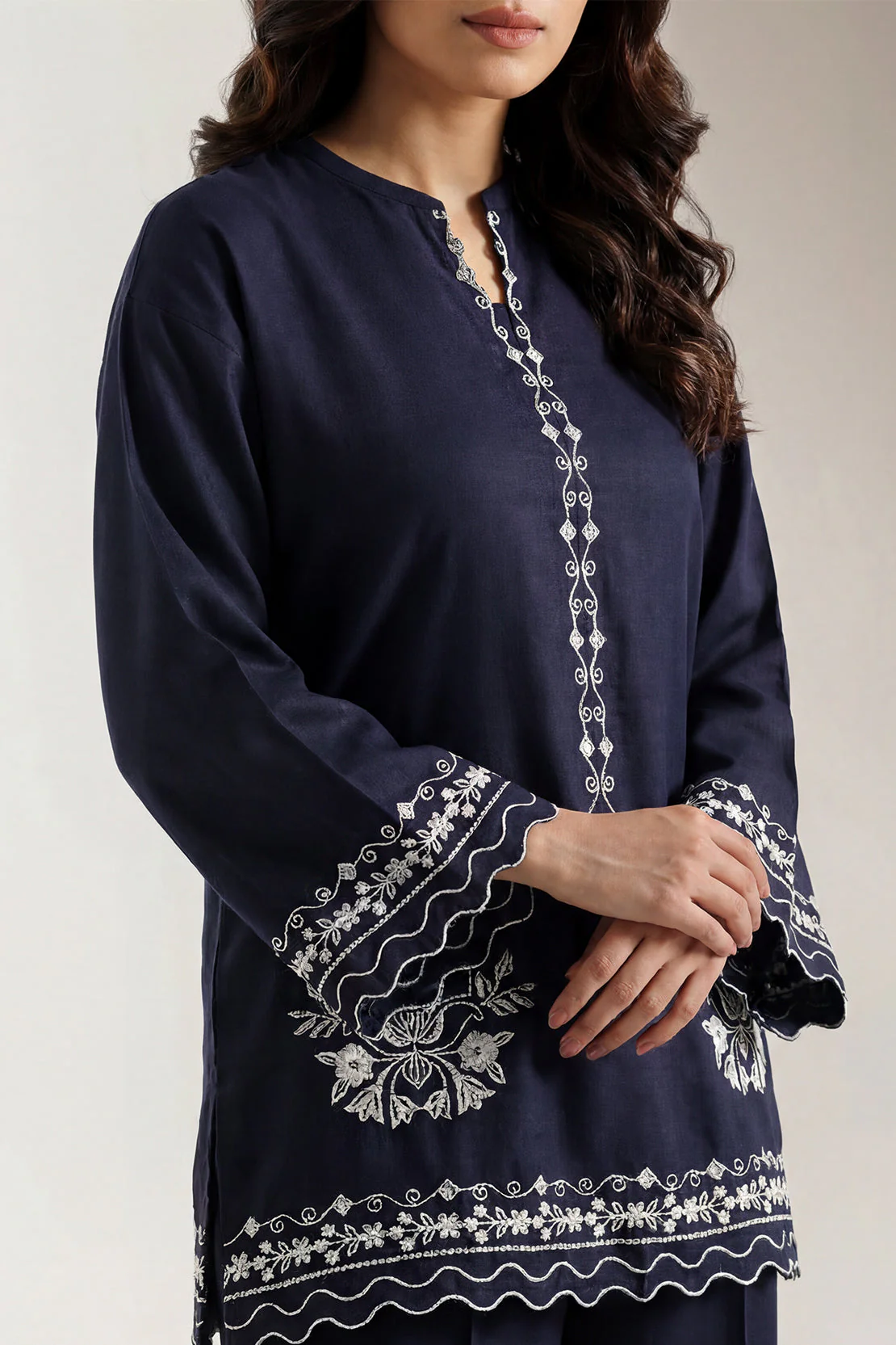 Solid Embroidered Khaddar Stitched 2 Piece (Shirt/Trouser) - Image 2