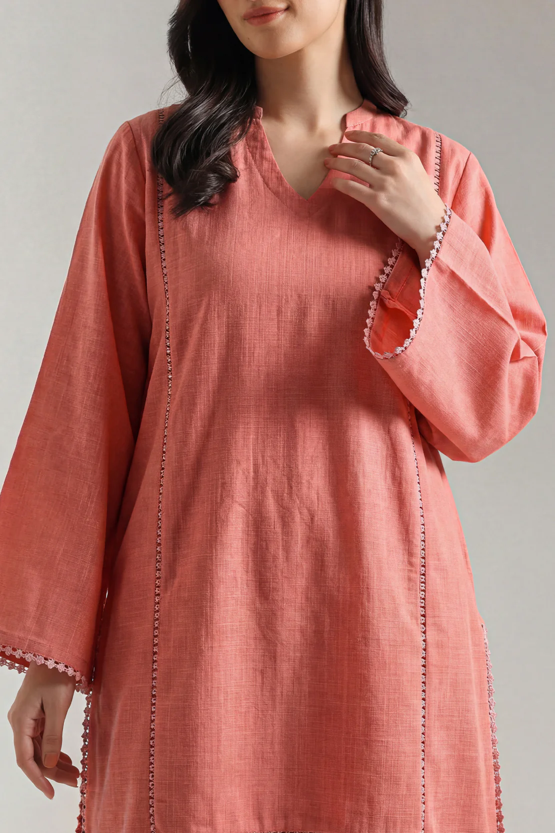 Solid Embroidered Khaddar Stitched 2 Piece (Shirt/Trouser) - Image 2