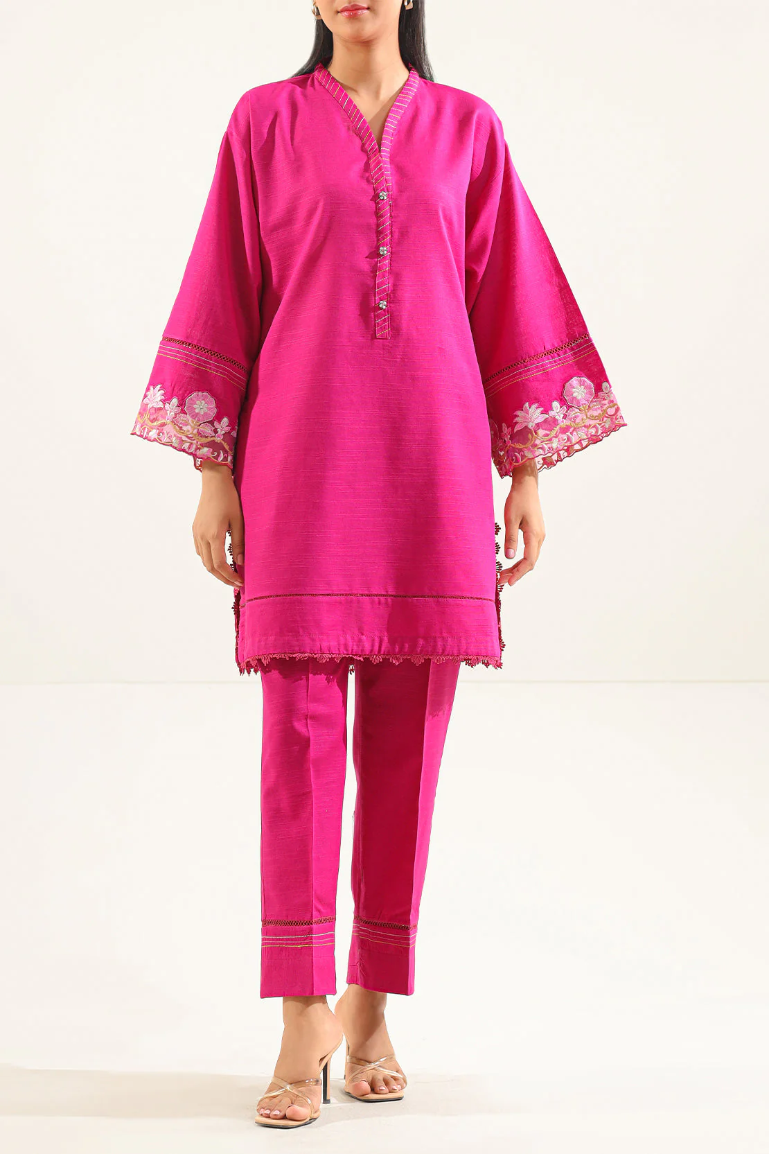 Solid Embroidered Khaddar Stitched 2 Piece (Shirt/Trouser)