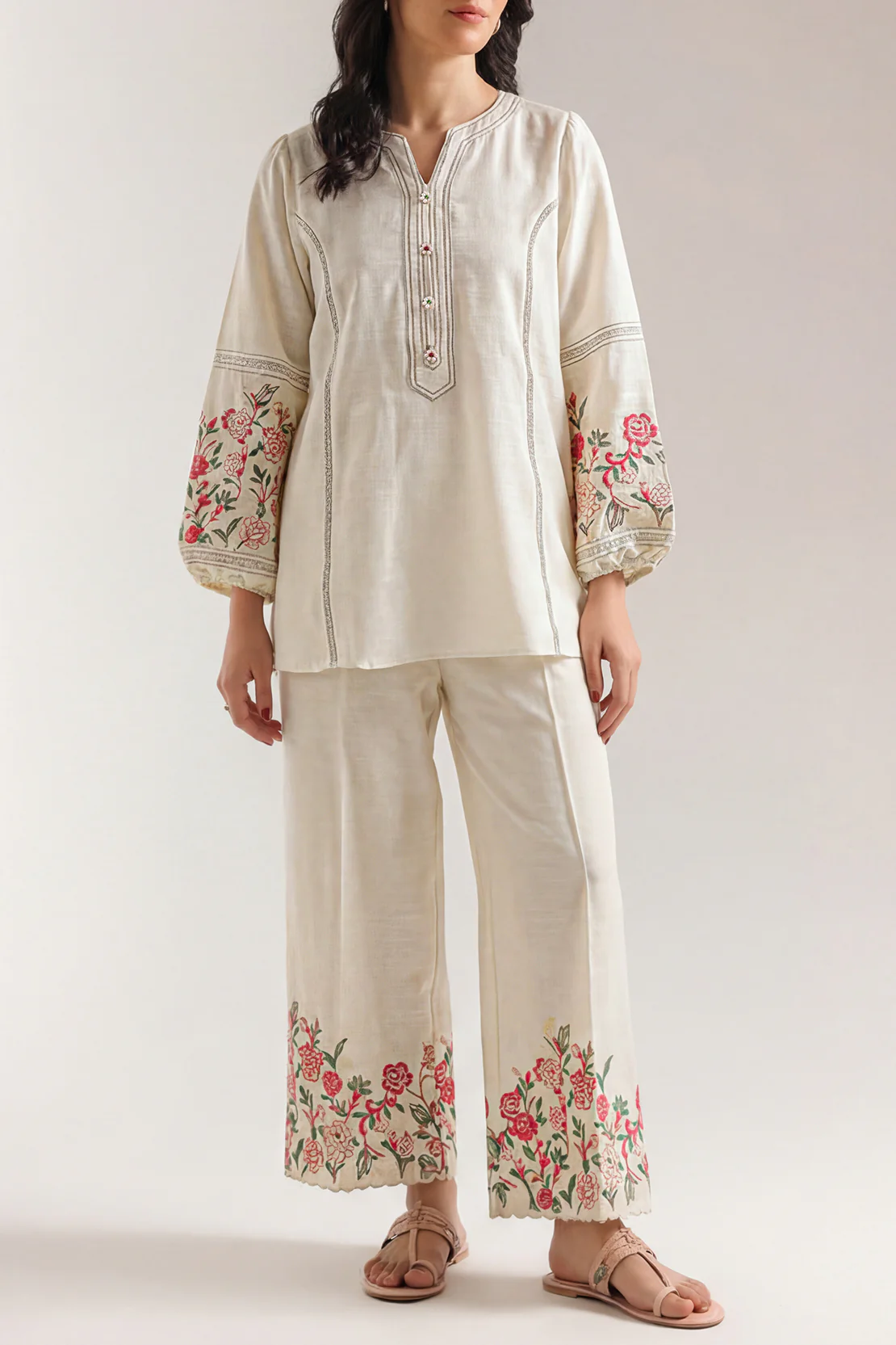 Solid Embroidered Khaddar Stitched 2 Piece (Shirt/Trouser)