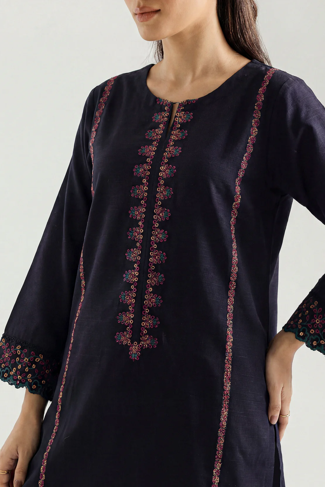 Solid Embroidered Khaddar Stitched 2 Piece (Shirt/Trouser)