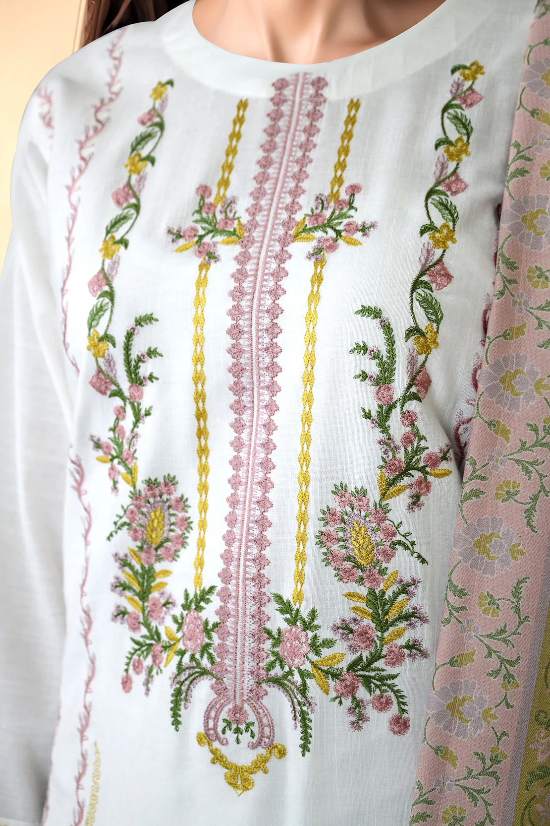 Solid Embroidered Khaddar Stitched 3 Piece - Image 2