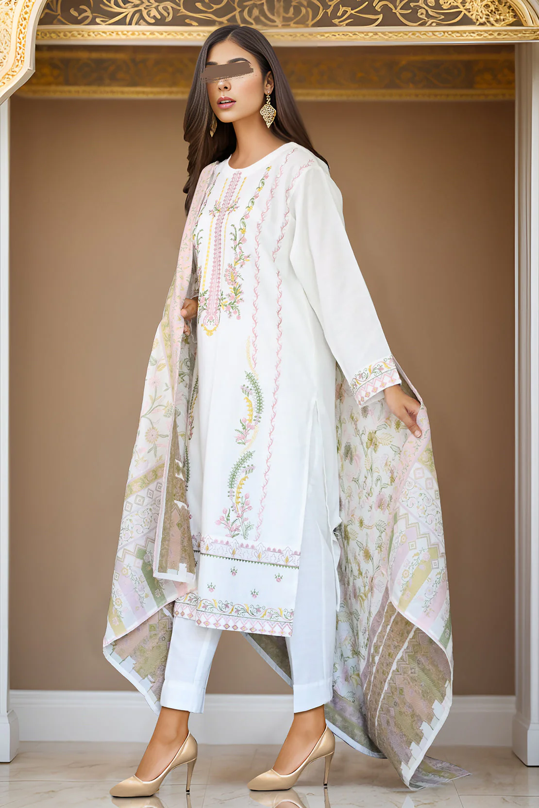 Solid Embroidered Khaddar Stitched 3 Piece - Image 3