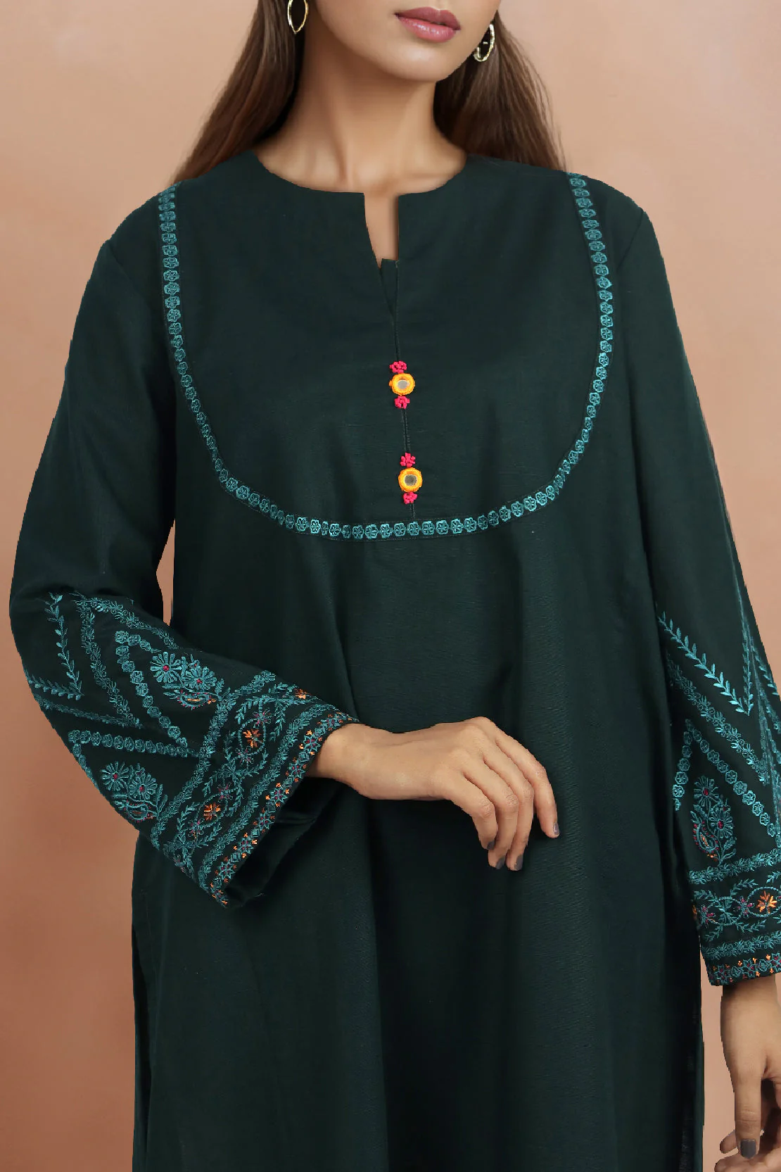 Solid Embroidered Khaddar Stitched Shirt