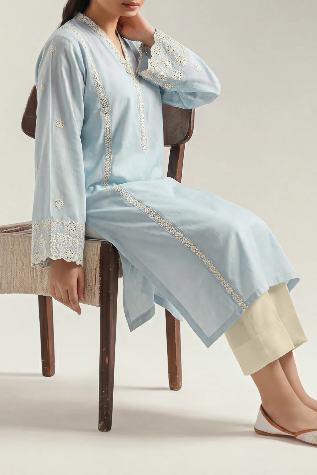Solid+Embroidered Khaddar Stitched Shirt - Image 2