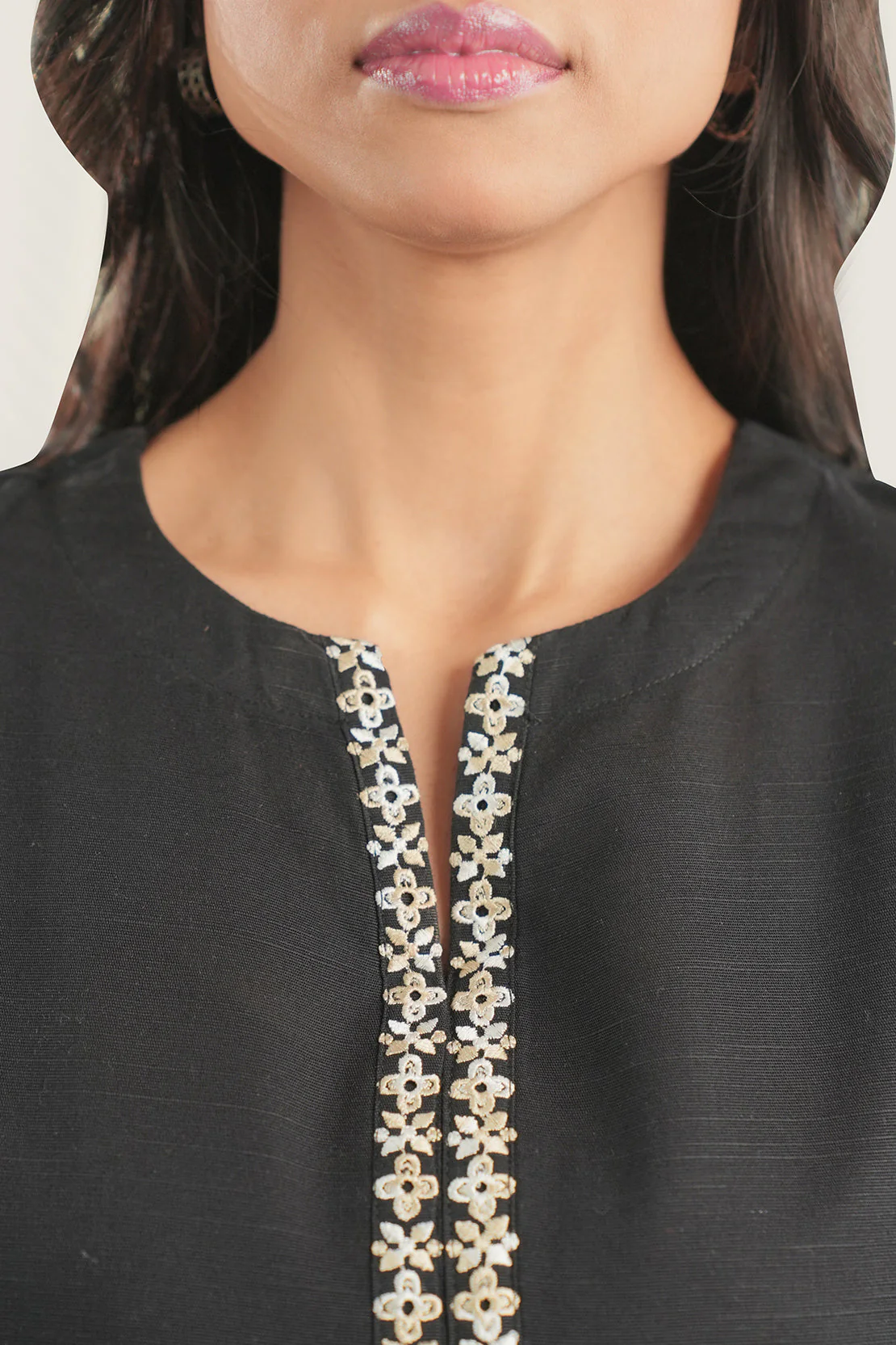 Solid Embroidered Khaddar Stitched Shirt  & Bottom - Image 3