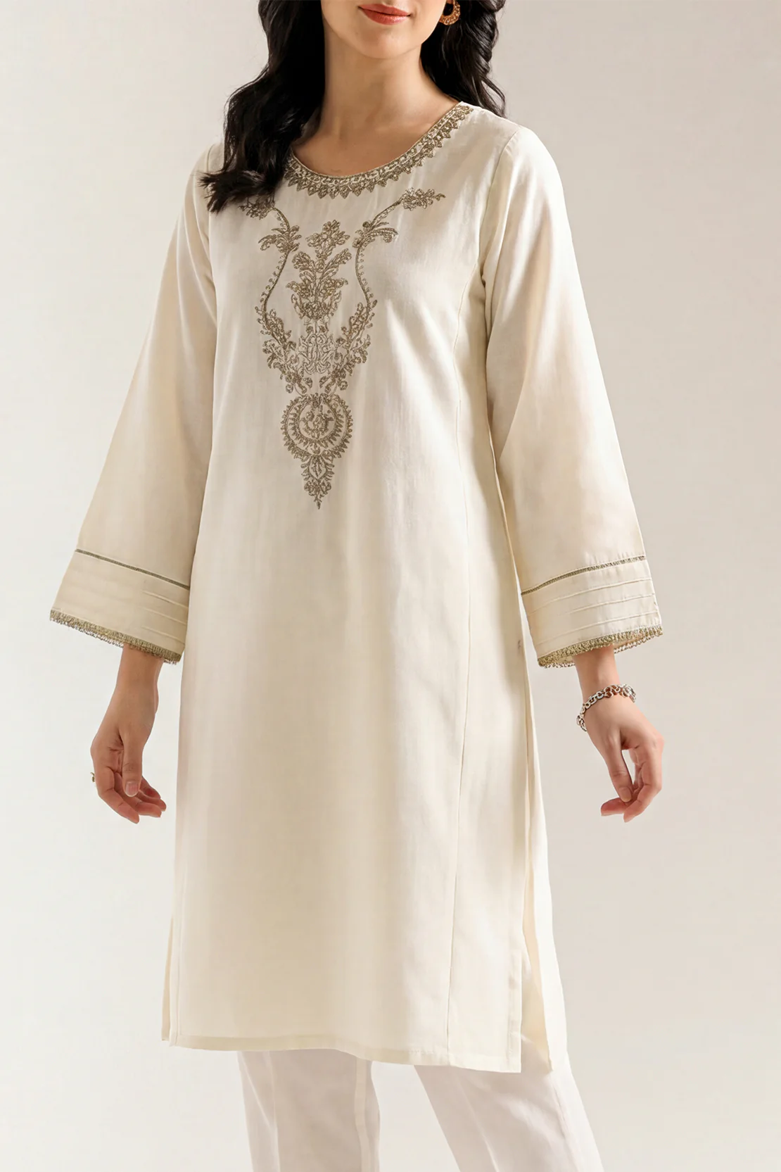 Solid Embroidered Khaddar Stitched Shirt - Image 2