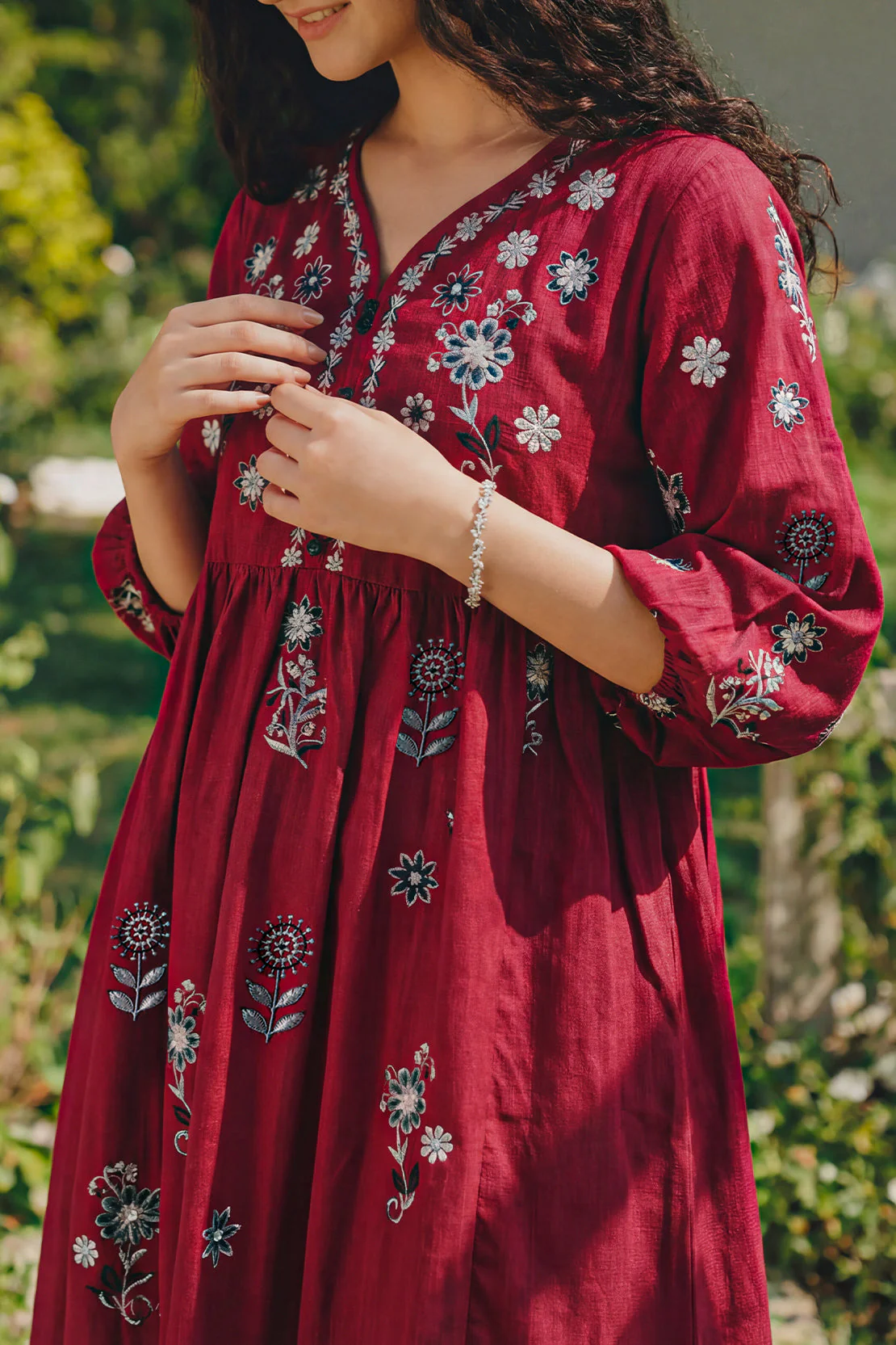 Solid Embroidered Khaddar Stitched Shirt - Image 3