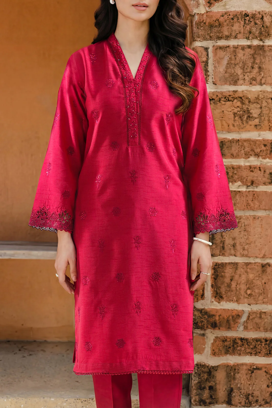 Solid Embroidered Korean Silk Stitched 2 Piece (Shirt/Trouser) - Image 2