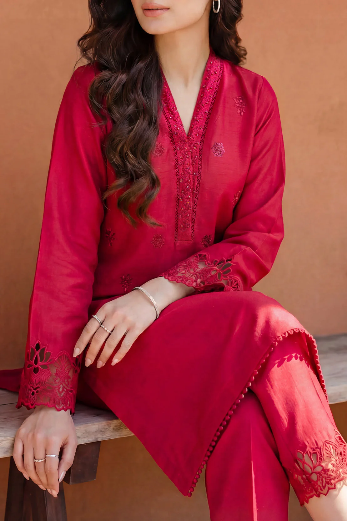 Solid Embroidered Korean Silk Stitched 2 Piece (Shirt/Trouser) - Image 3