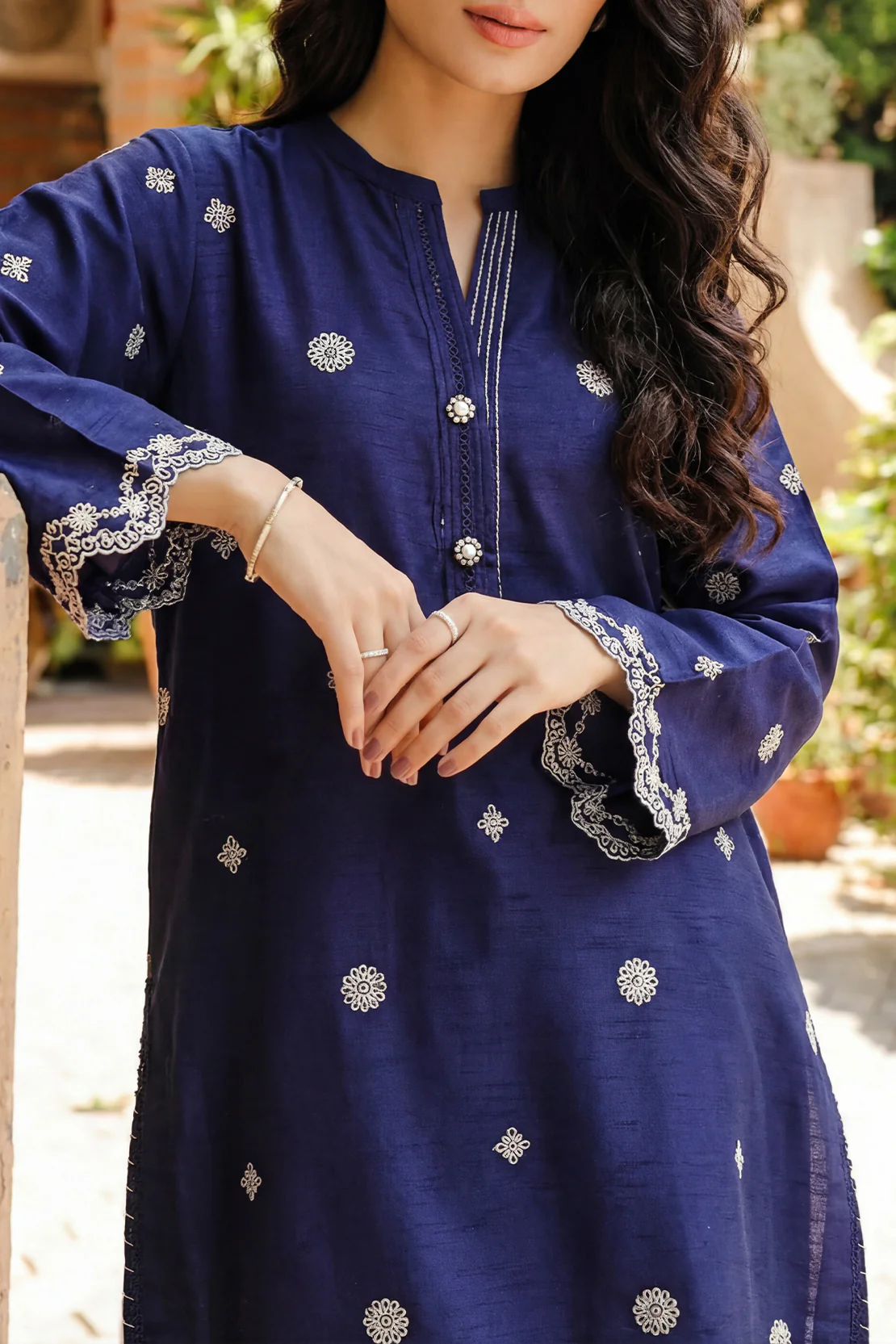 Solid Embroidered Korean Silk Stitched 2 Piece (Shirt/Trouser) - Image 2