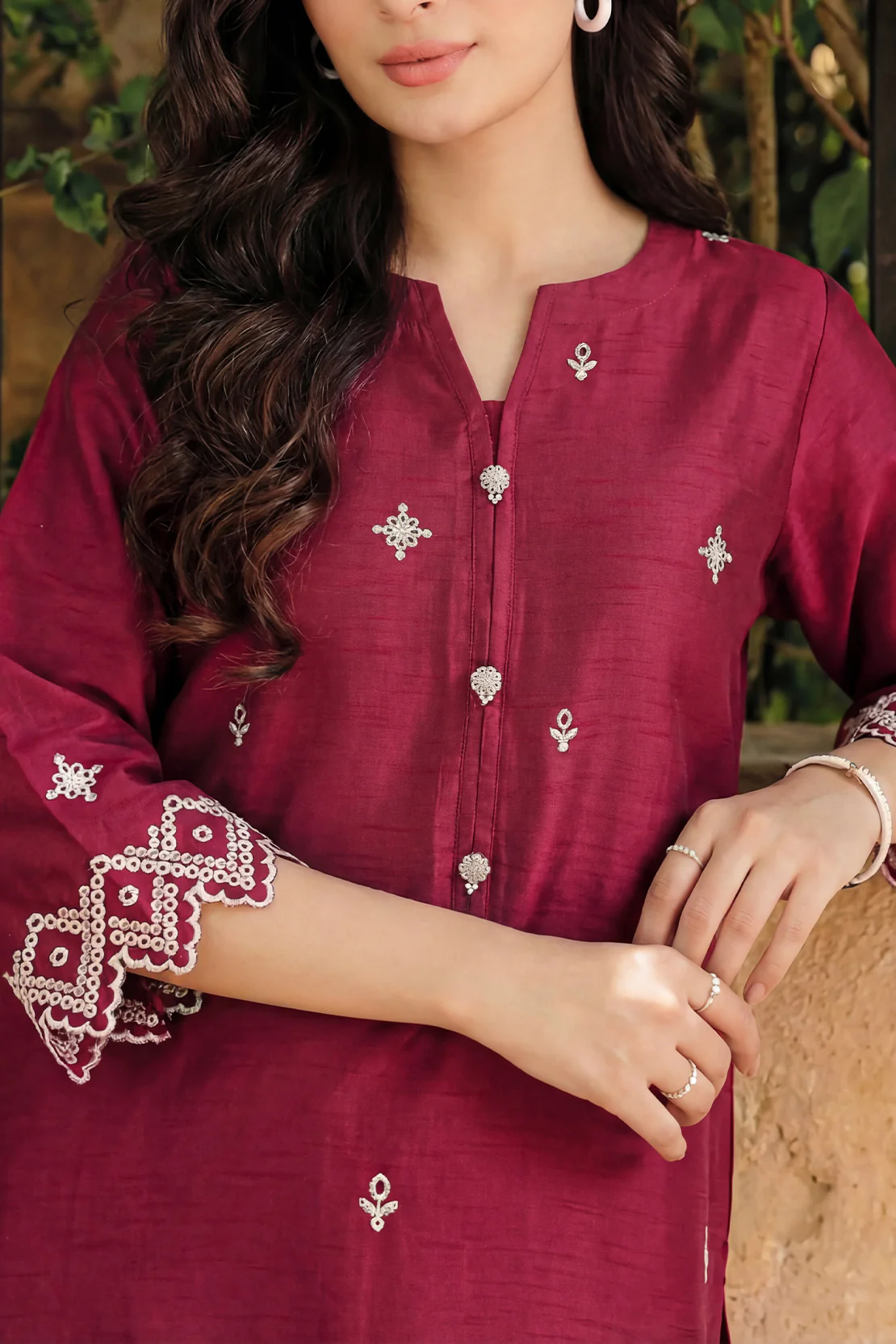 Solid Embroidered Korean Silk Stitched 2 Piece (Shirt/Trouser) - Image 3
