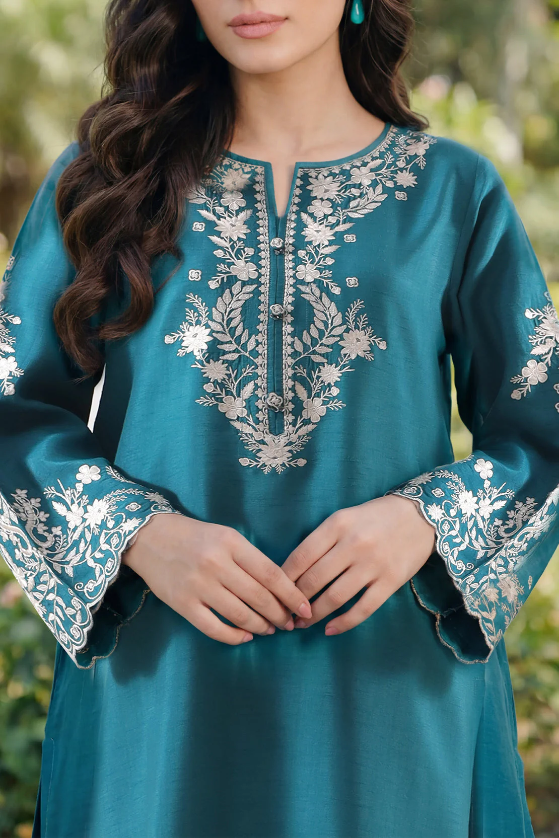 Solid Embroidered Korean Silk Stitched 2 Piece (Shirt/Trouser) - Image 3