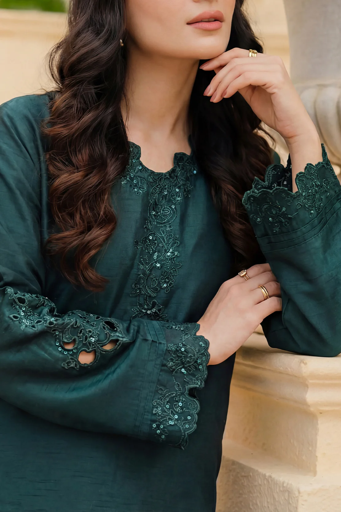 Solid Embroidered Korean Silk Stitched 2 Piece (Shirt/Trouser) - Image 3