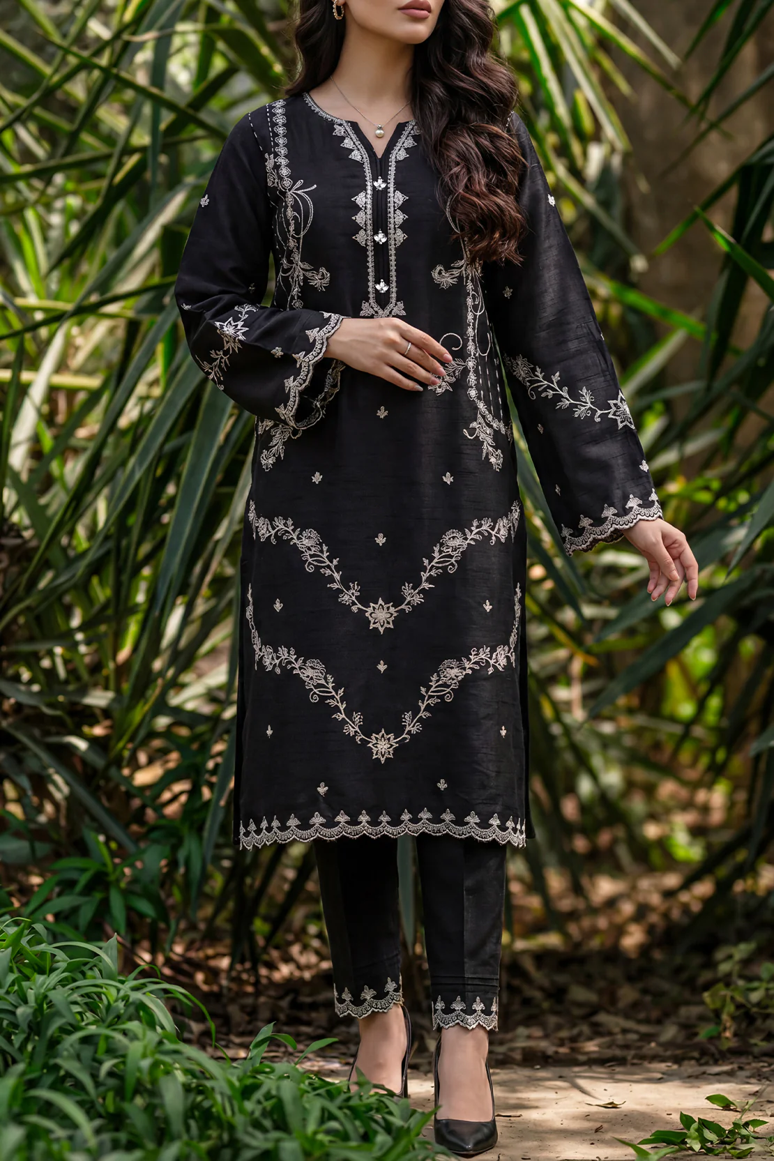 Solid Embroidered Korean Silk Stitched 2 Piece (Shirt/Trouser)