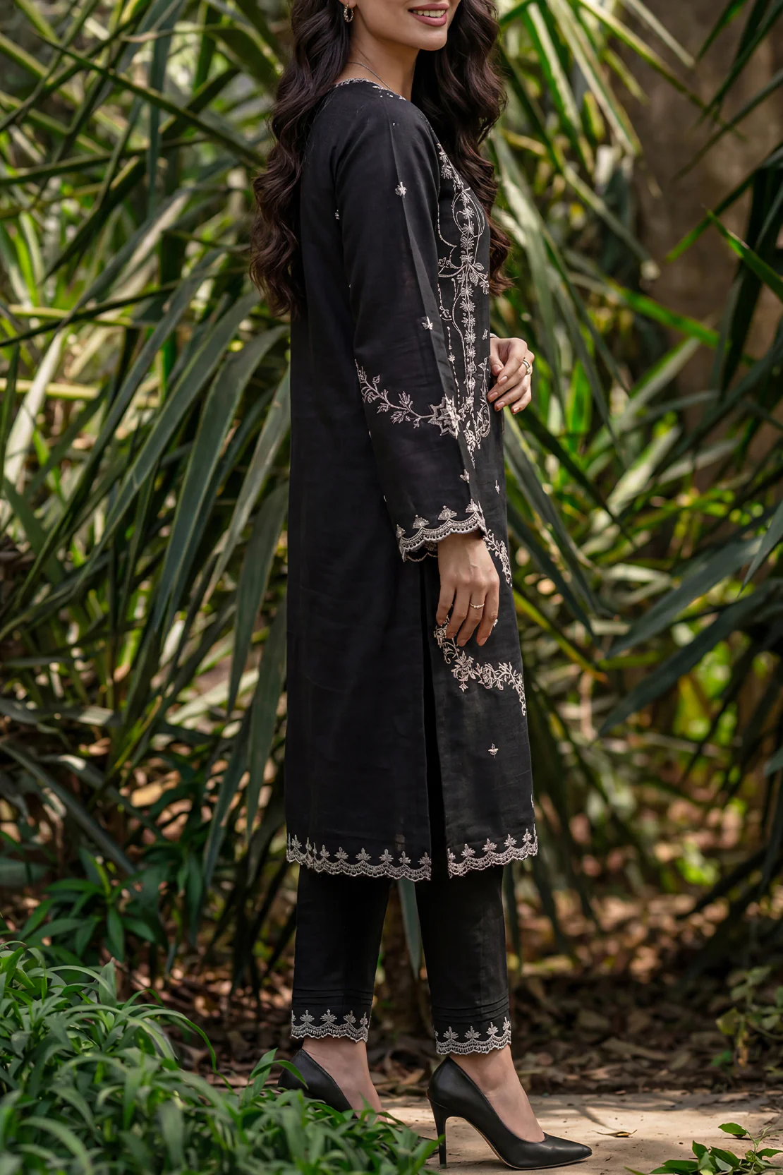 Solid Embroidered Korean Silk Stitched 2 Piece (Shirt/Trouser) - Image 2