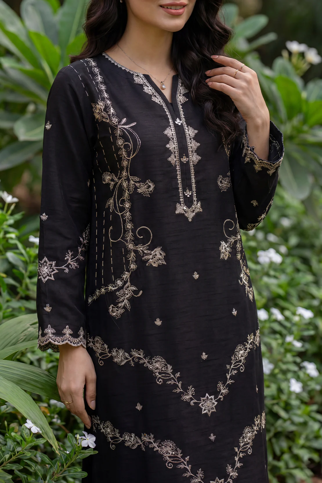 Solid Embroidered Korean Silk Stitched 2 Piece (Shirt/Trouser) - Image 3