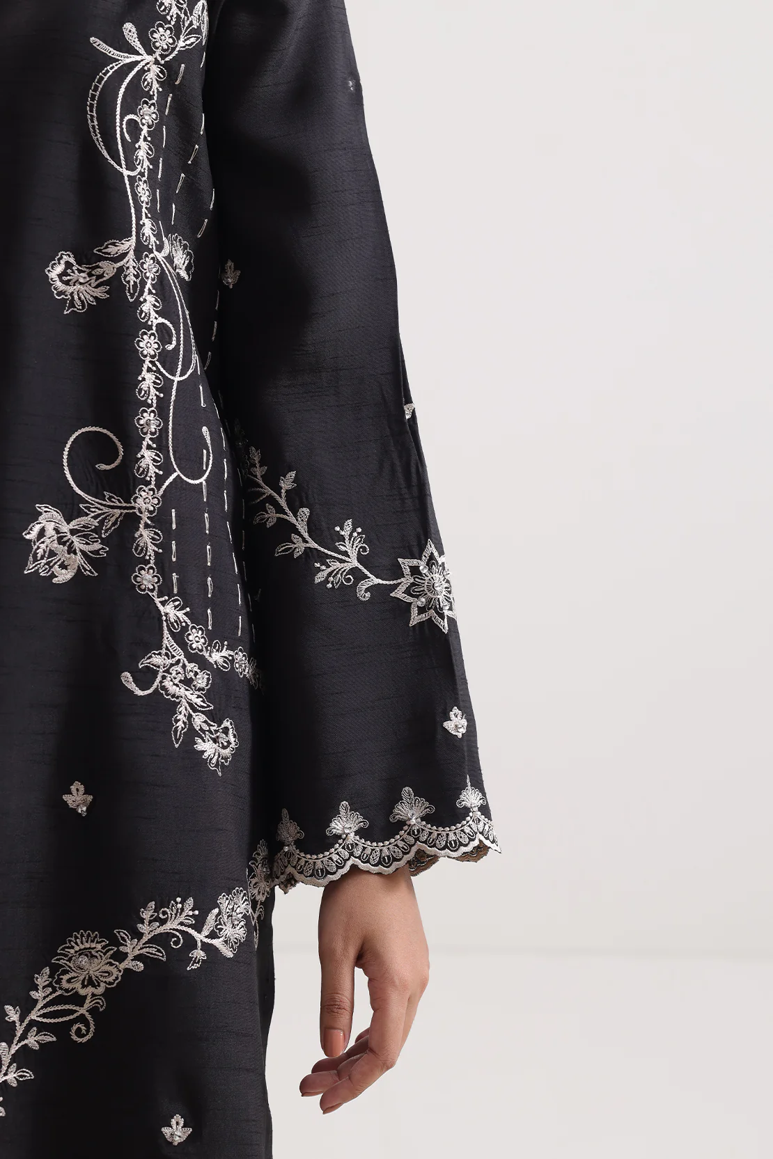 Solid Embroidered Korean Silk Stitched 2 Piece (Shirt/Trouser) - Image 5