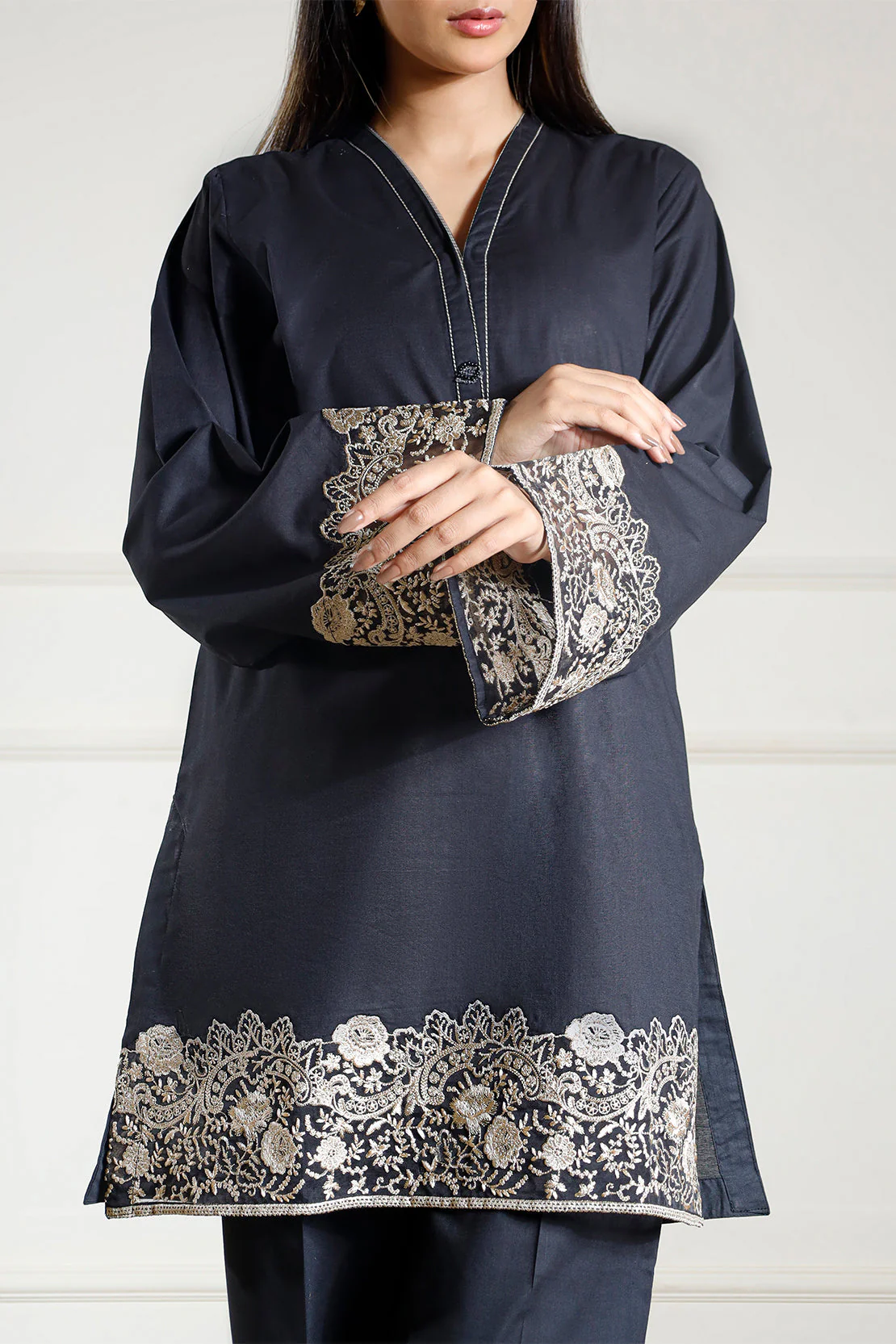Solid Embroidered Lawn Stitched 2 Piece (Shirt/Trouser)