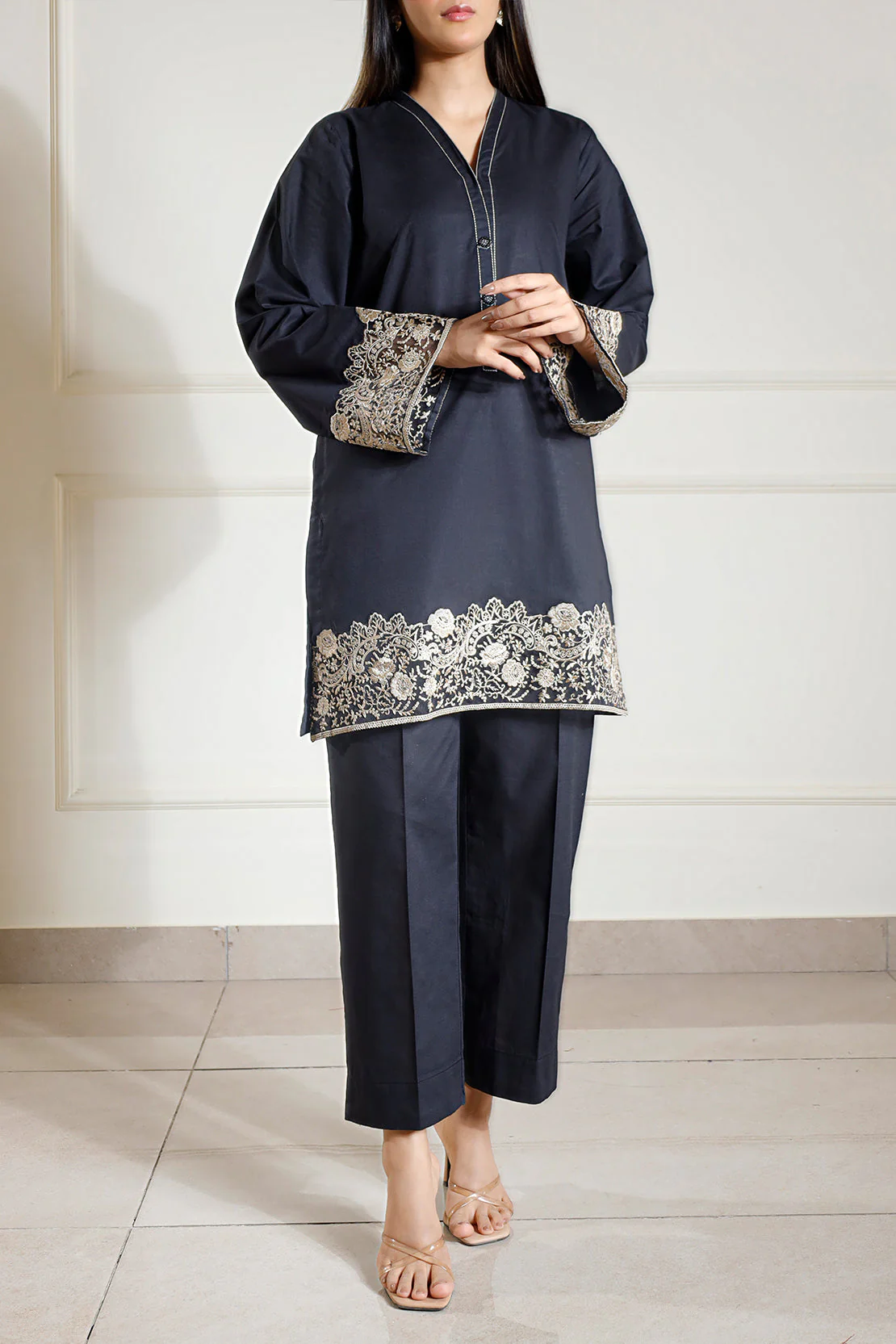 Solid Embroidered Lawn Stitched 2 Piece (Shirt/Trouser) - Image 2