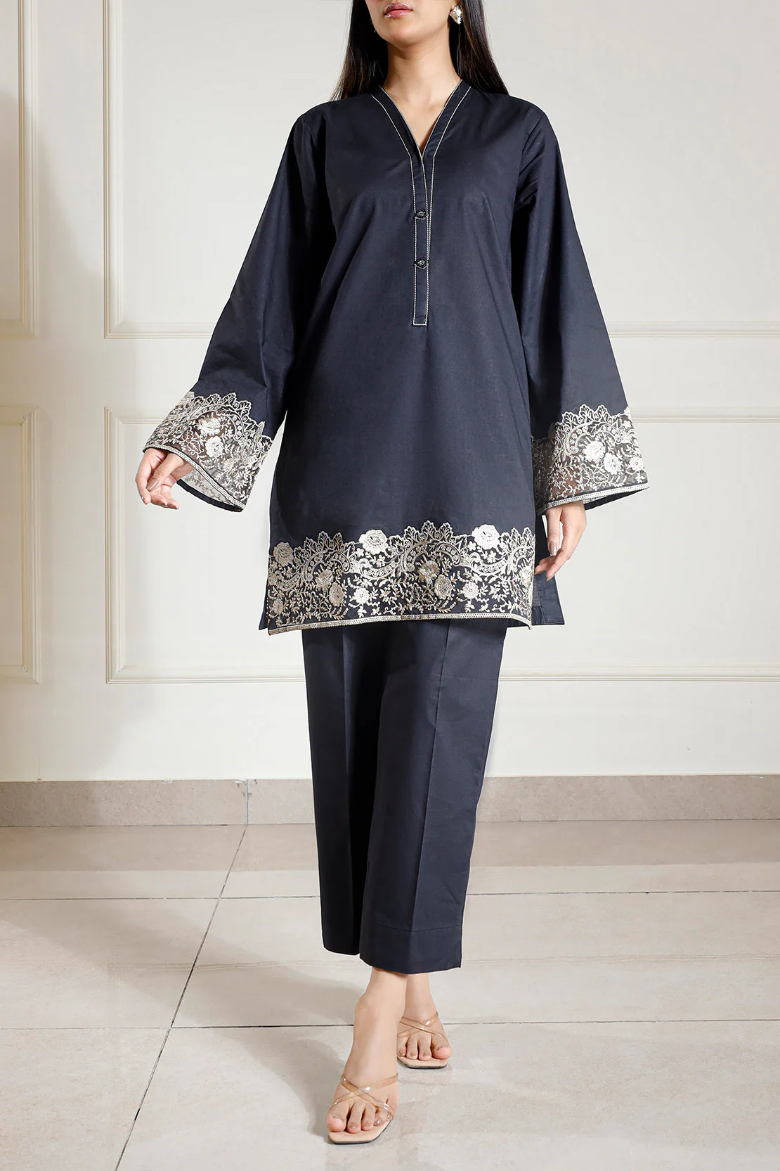 Solid Embroidered Lawn Stitched 2 Piece (Shirt/Trouser) - Image 3