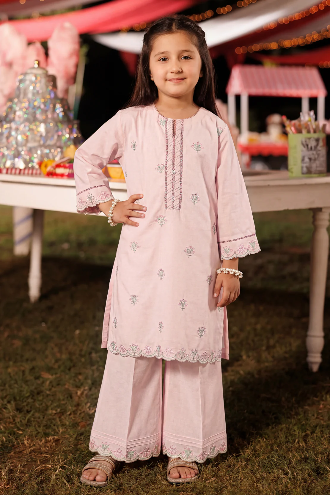 Solid Embroidered Lawn Stitched 2 Piece (Shirt/Trouser) For Kids