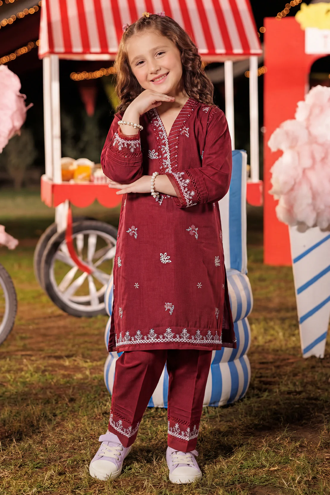 Solid Embroidered Lawn Stitched 2 Piece (Shirt/Trouser) For Kids