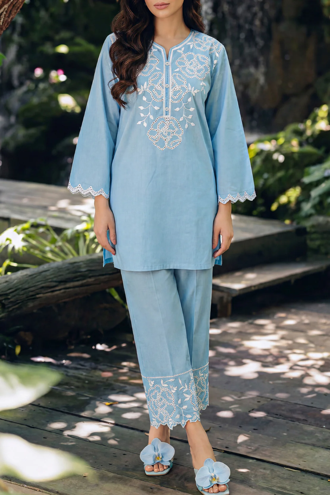 Solid Embroidered Lawn Stitched 2 Piece (Shirt/Trouser)