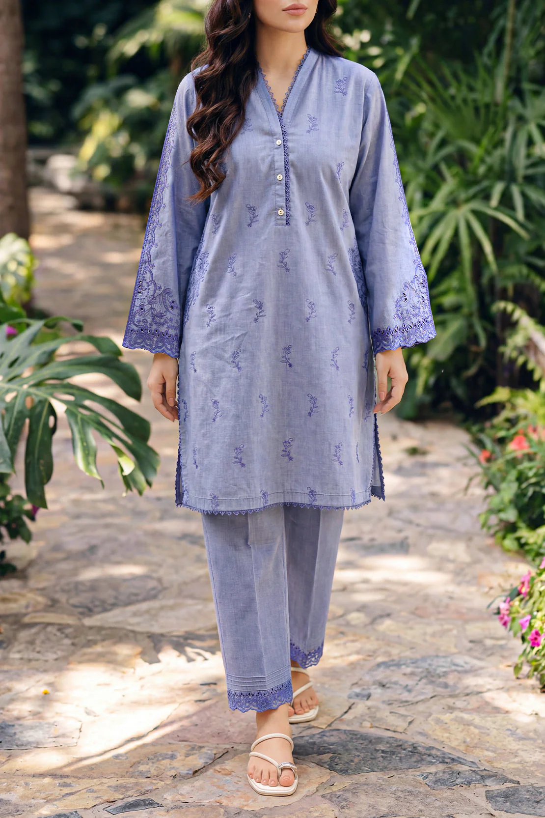 Solid Embroidered Lawn Stitched 2 Piece (Shirt/Trouser)