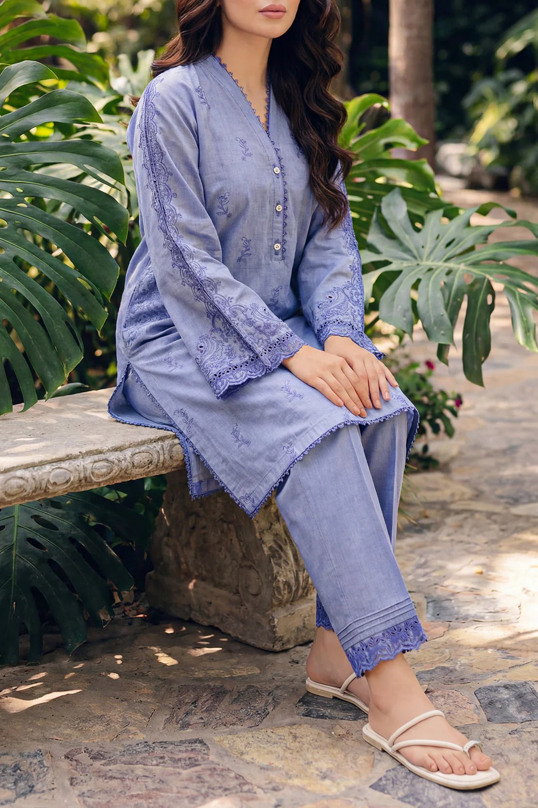 Solid Embroidered Lawn Stitched 2 Piece (Shirt/Trouser) - Image 2
