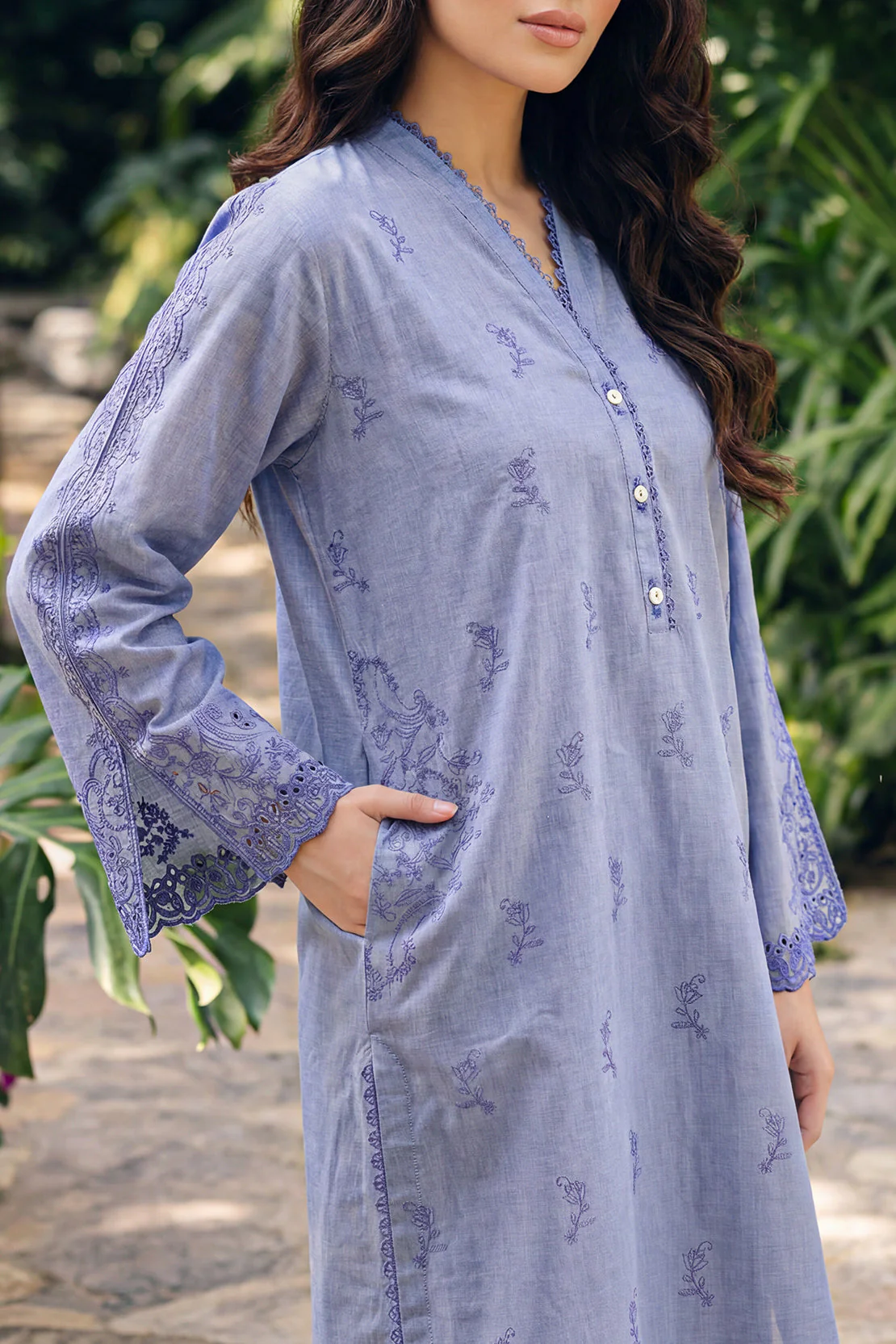 Solid Embroidered Lawn Stitched 2 Piece (Shirt/Trouser) - Image 3