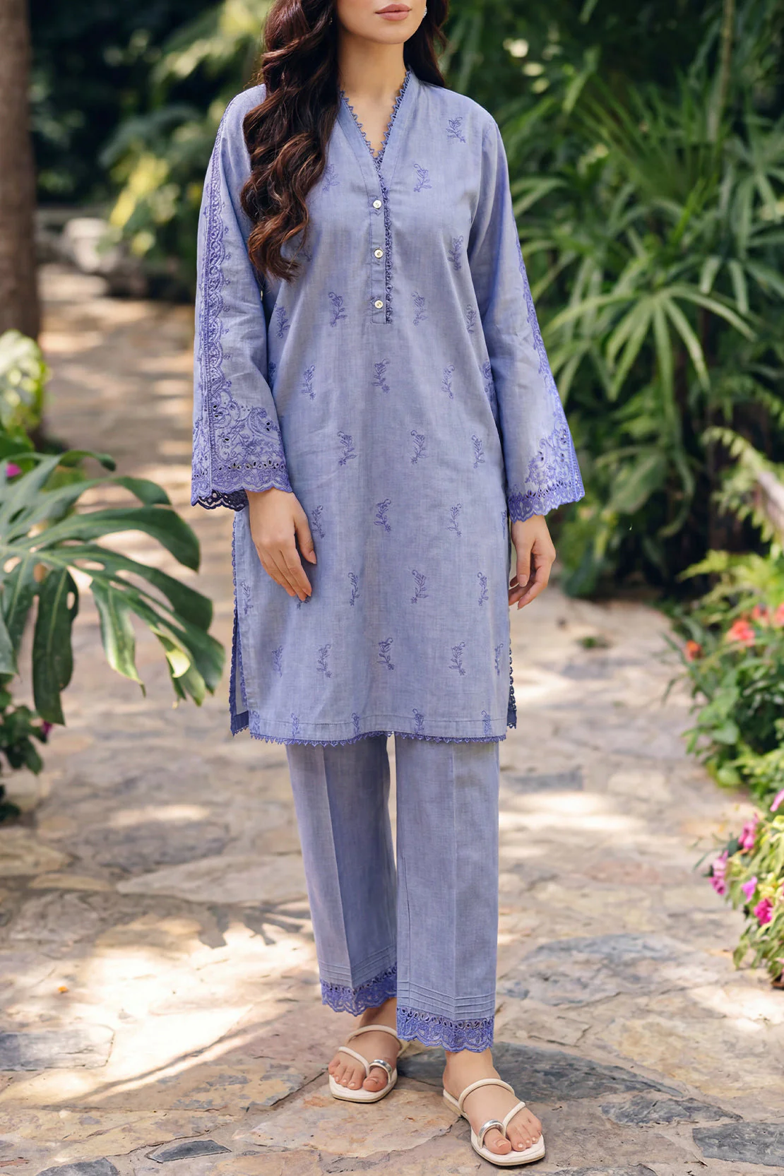 Solid Embroidered Lawn Stitched 2 Piece (Shirt/Trouser) - Image 4