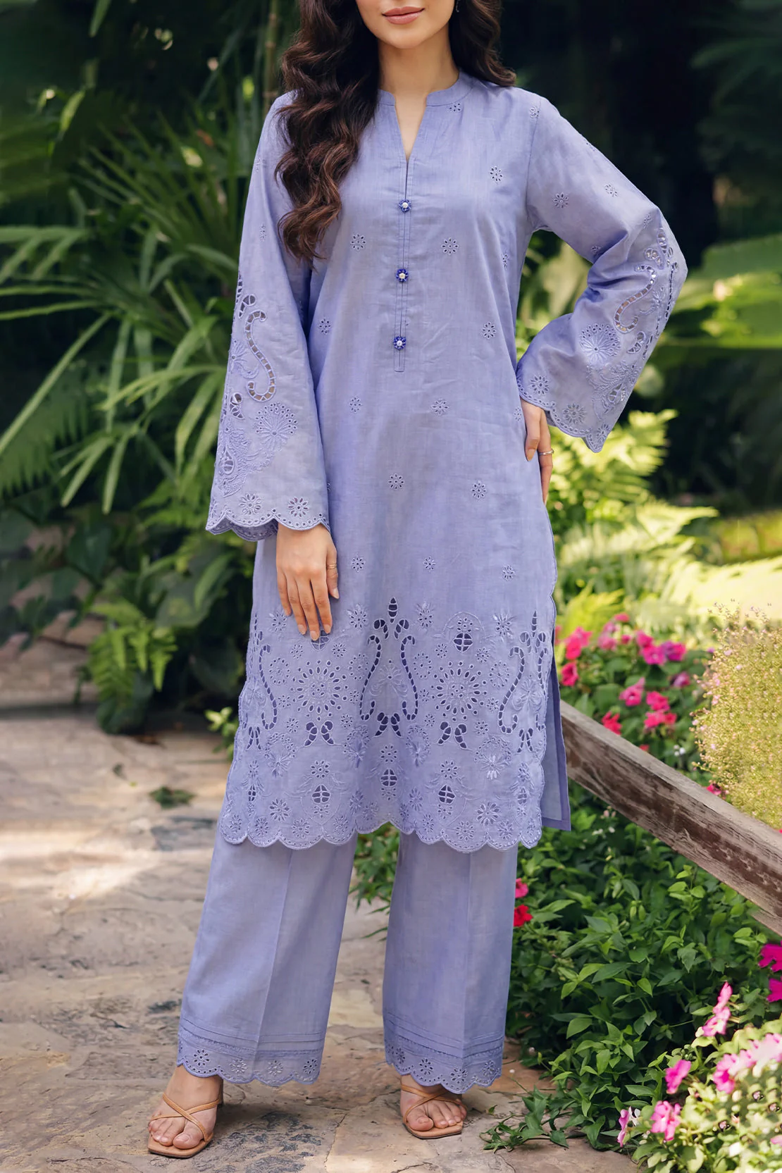 Solid Embroidered Lawn Stitched 2 Piece (Shirt/Trouser)