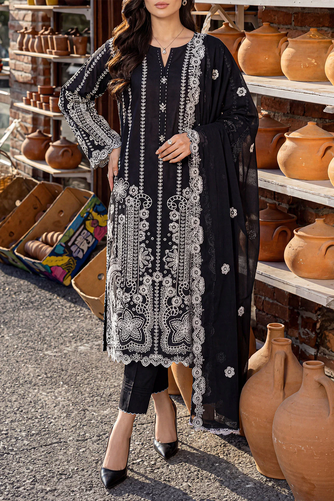 Solid Embroidered Lawn Stitched 2 Piece (Shirt/Trouser)