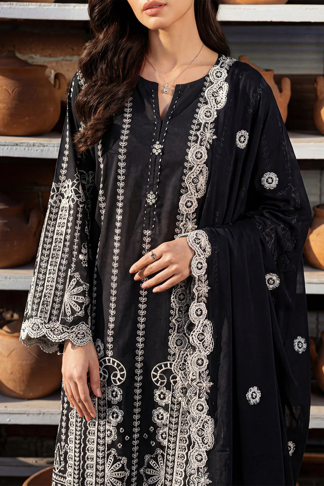 Solid Embroidered Lawn Stitched 2 Piece (Shirt/Trouser) - Image 3