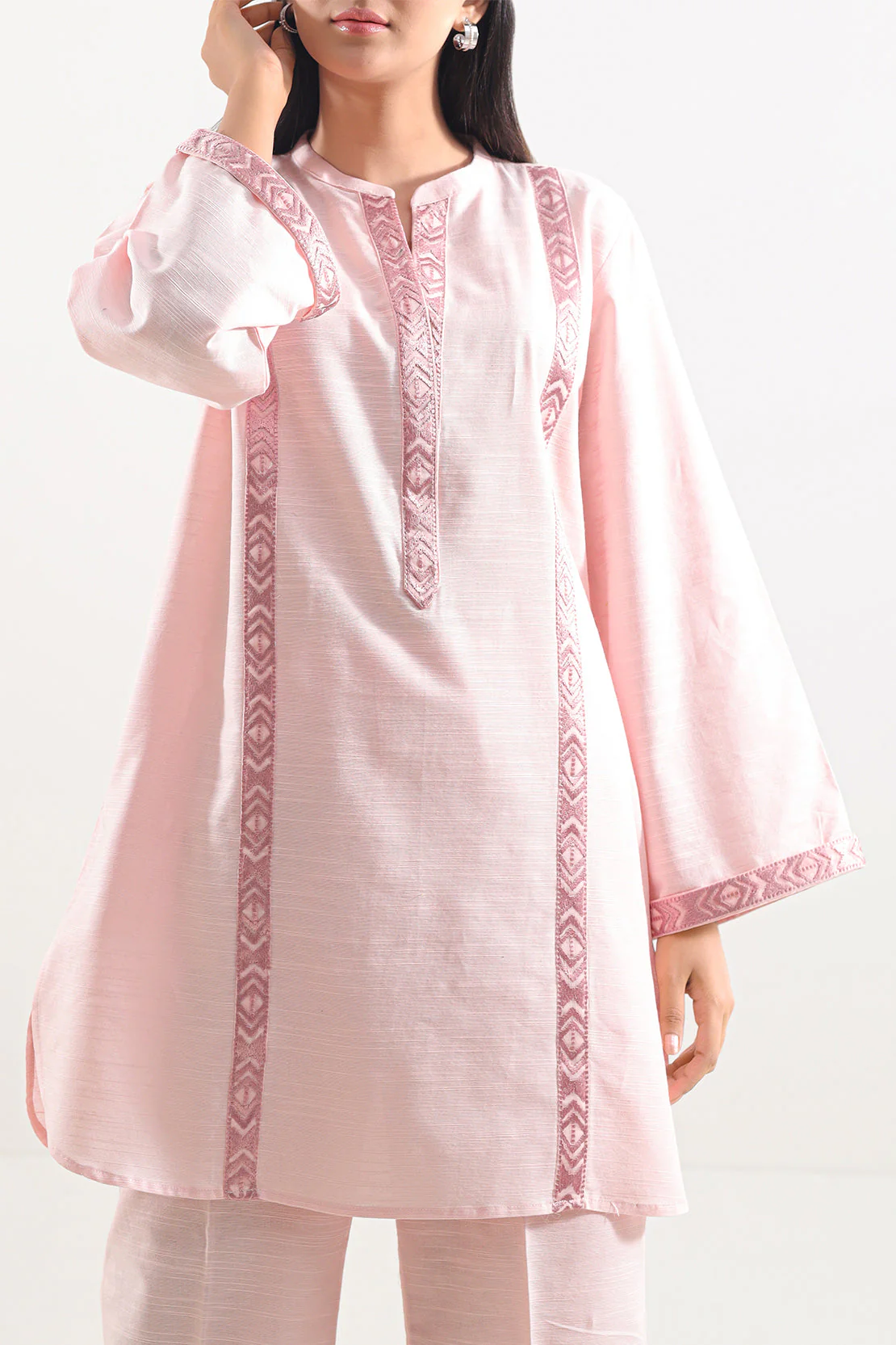 Solid Embroidered Linen Stitched 2 Piece (Shirt/Trouser) - Image 4